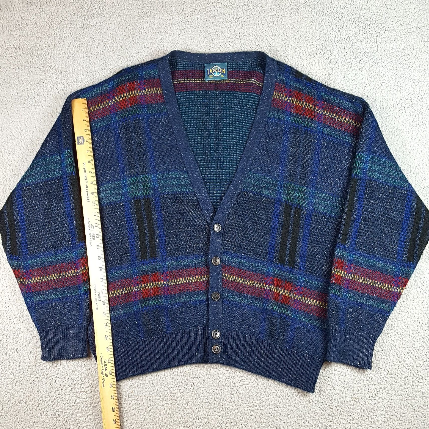 Jantzen VINTAGE Jantzen Cardigan Knit Sweater Men's XL 70s Grunge Plaid Grampa 90s Retro Fall Winter Shirt Size US XL / EU 56 / 4 - 7 Thumbnail