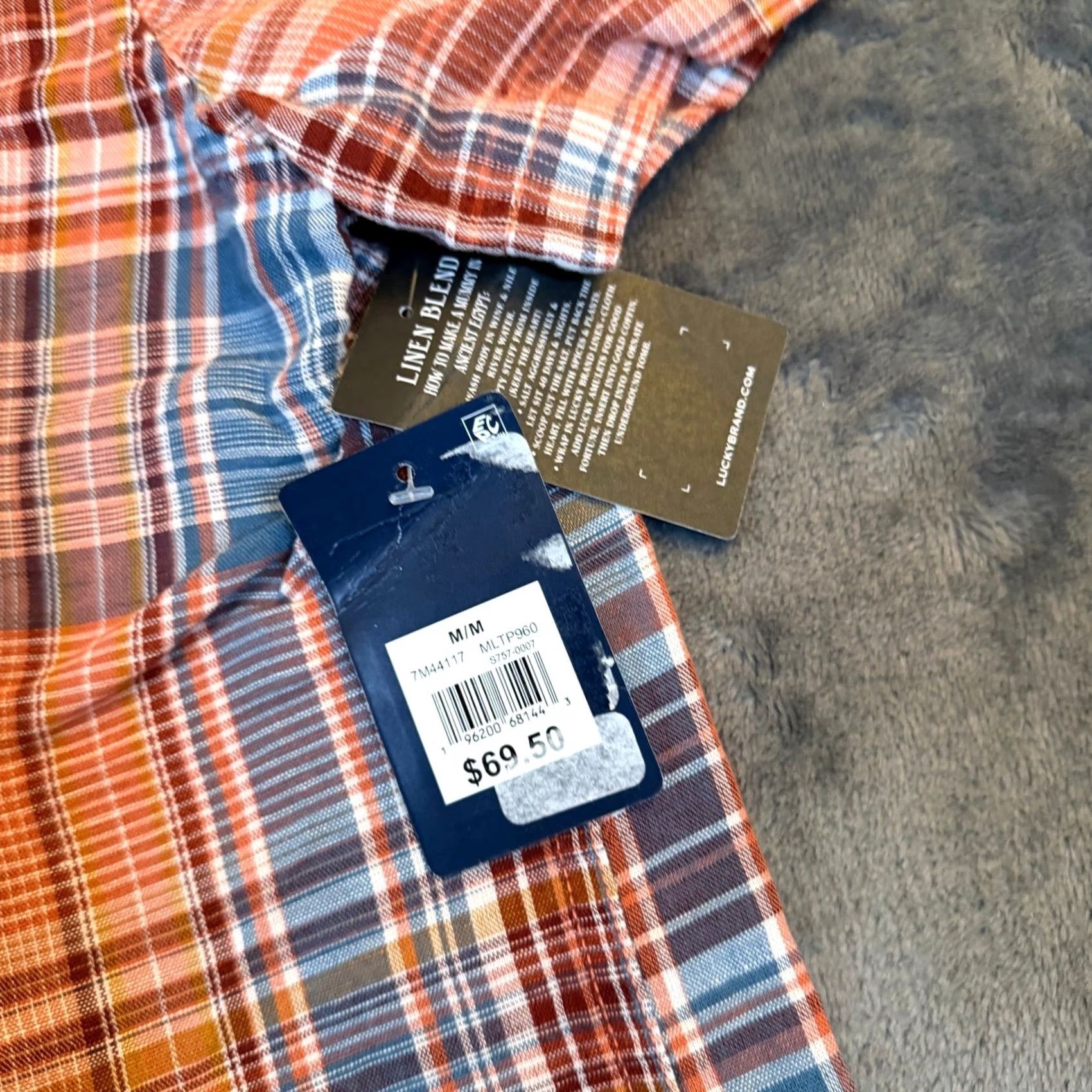 Lucky Brand Lucky Brand Shirt Mens Medium Orange Blue Plaid Linen Blend NWT Button-Up Classic Fit Casual Summer Multicolor Pocketed Mens Size US M / EU 48-50 / 2 - 5 Thumbnail