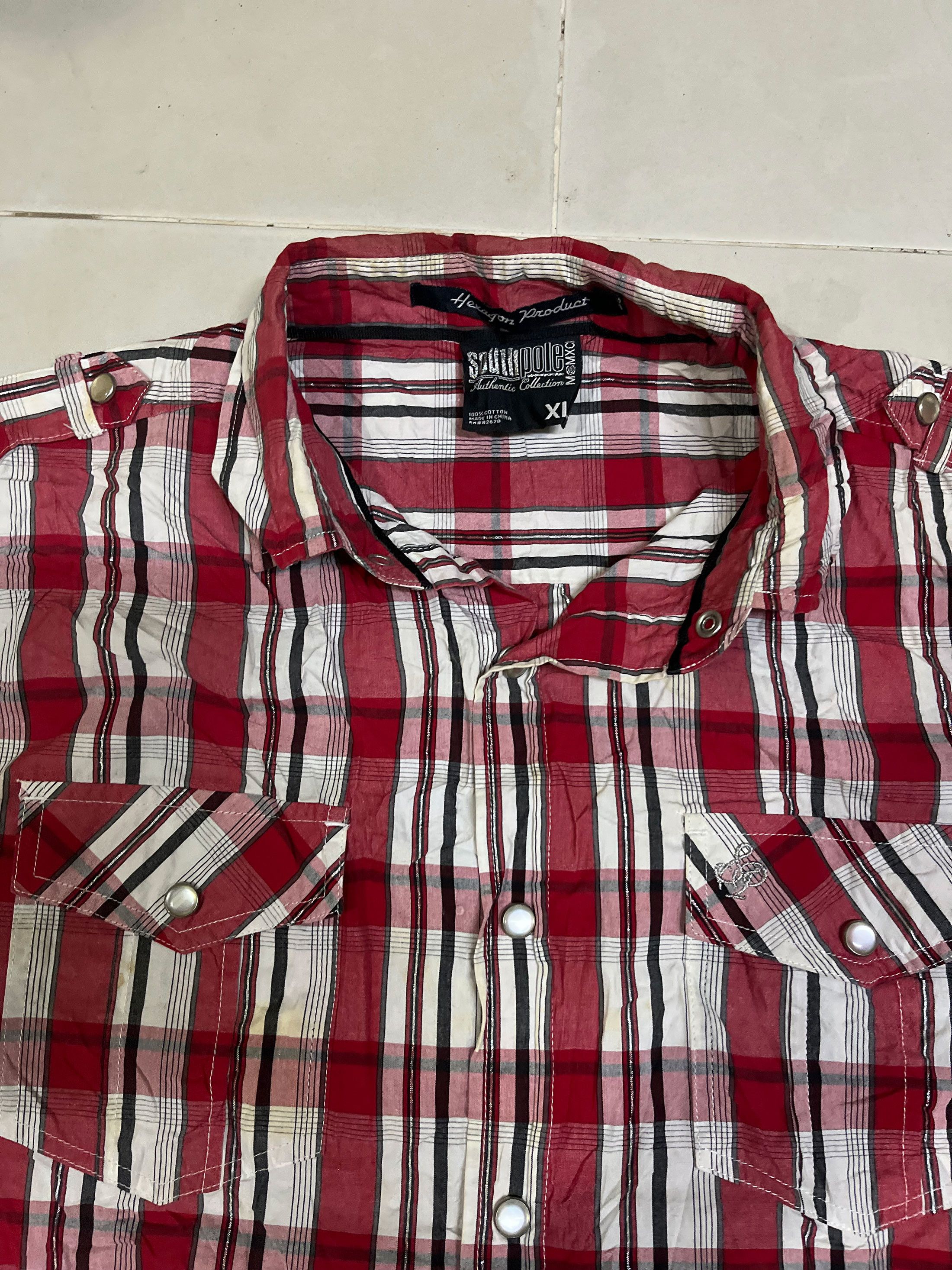Southpole Southpole Short Sleeve Pearl Snap Western Checkered Size US XL / EU 56 / 4 - 2 Thumbnail