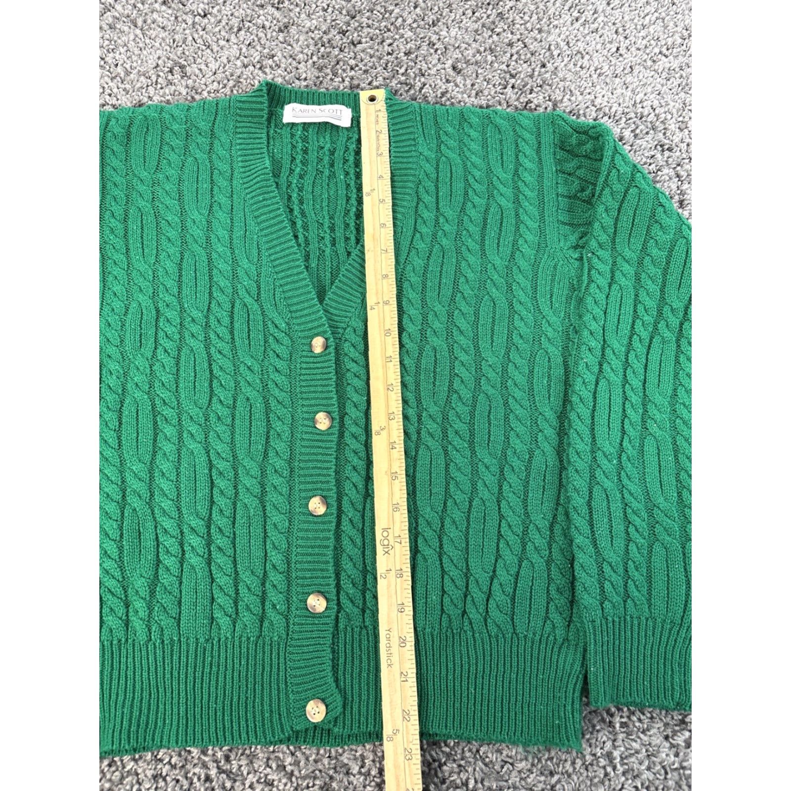 Vintage VINTAGE Karen Scott Cardigan Sweater Womens Medium Green 90s Chunky-Knit Button V-Neck Size M / US 6-8 / IT 42-44 - 2 Thumbnail
