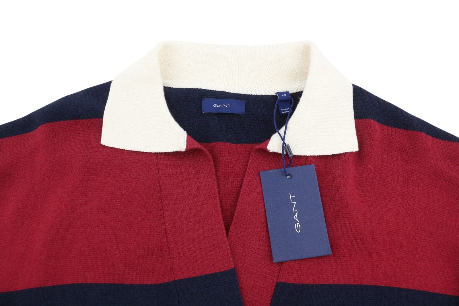 Gant XS Red Wool Blend Knit Striped V-Neck Oversized 88062 Size XS / US 0-2 / IT 36-38 - 4 Thumbnail