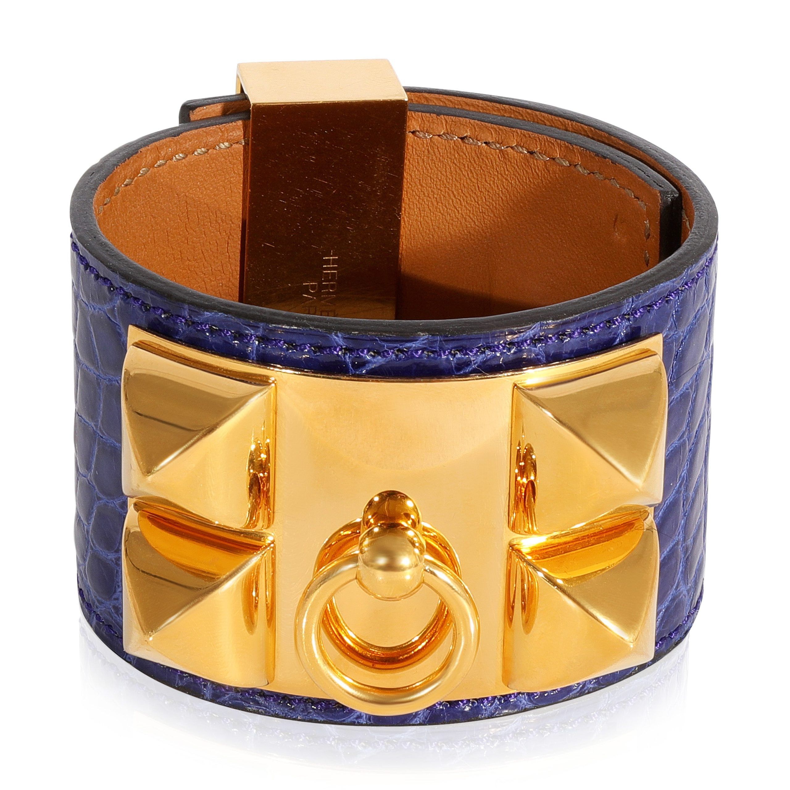 image of Hermes Collier De Chien Bracelet Blue Shiny Alligator 2014, Women's