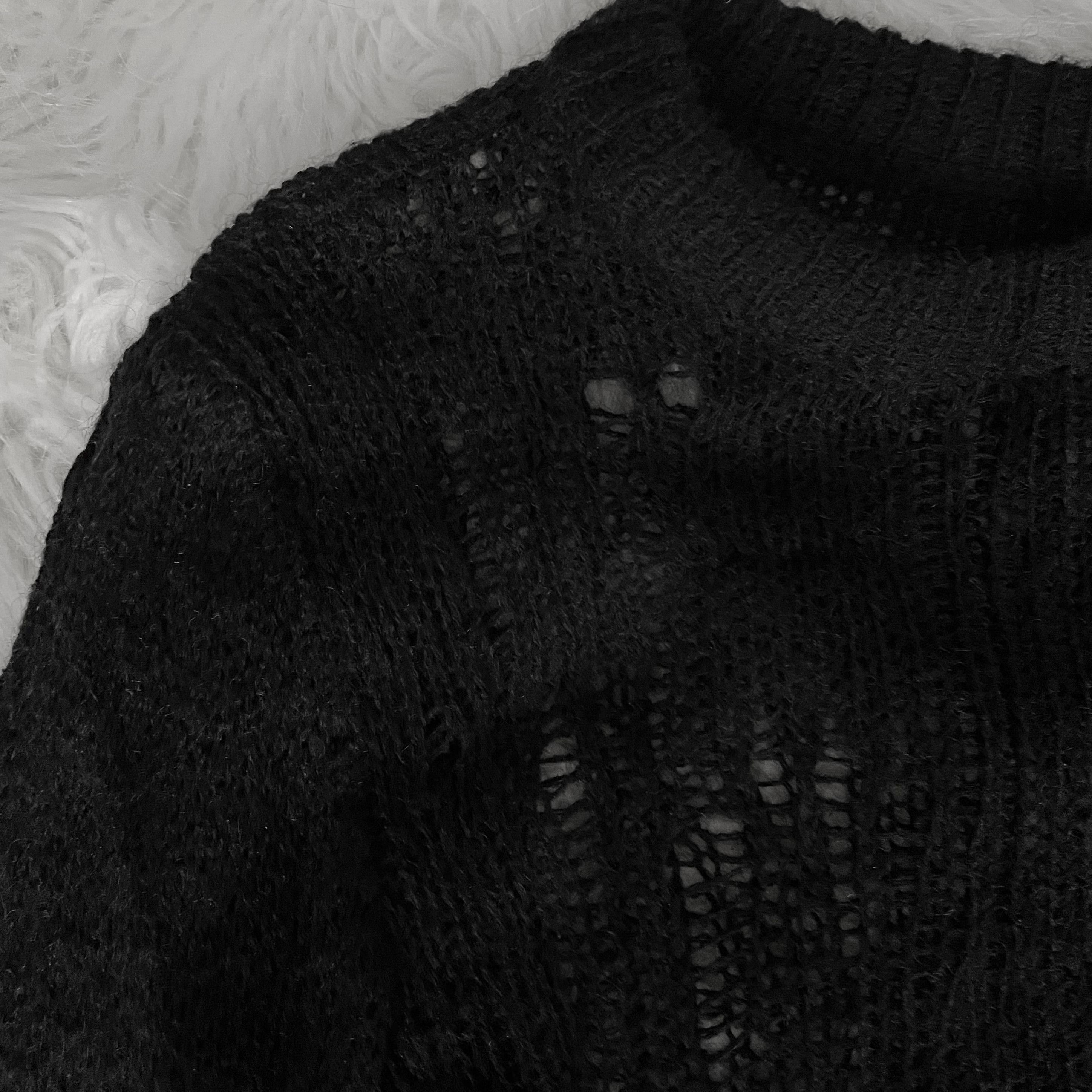 Designer Black Loose / Open Knit Distressed Sweater Size Small Size US S / EU 44-46 / 1 - 4 Thumbnail