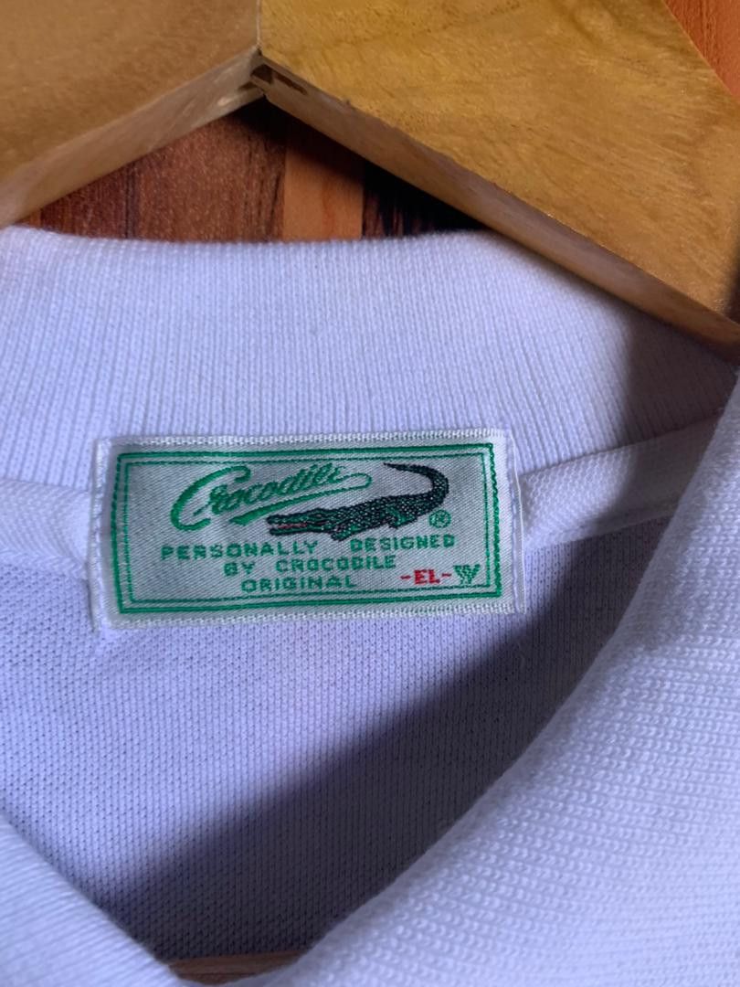 Vintage E34 Vintage 80’s Crocodile WHITE POLO SINGE STICH Size US L / EU 52-54 / 3 - 7 Thumbnail