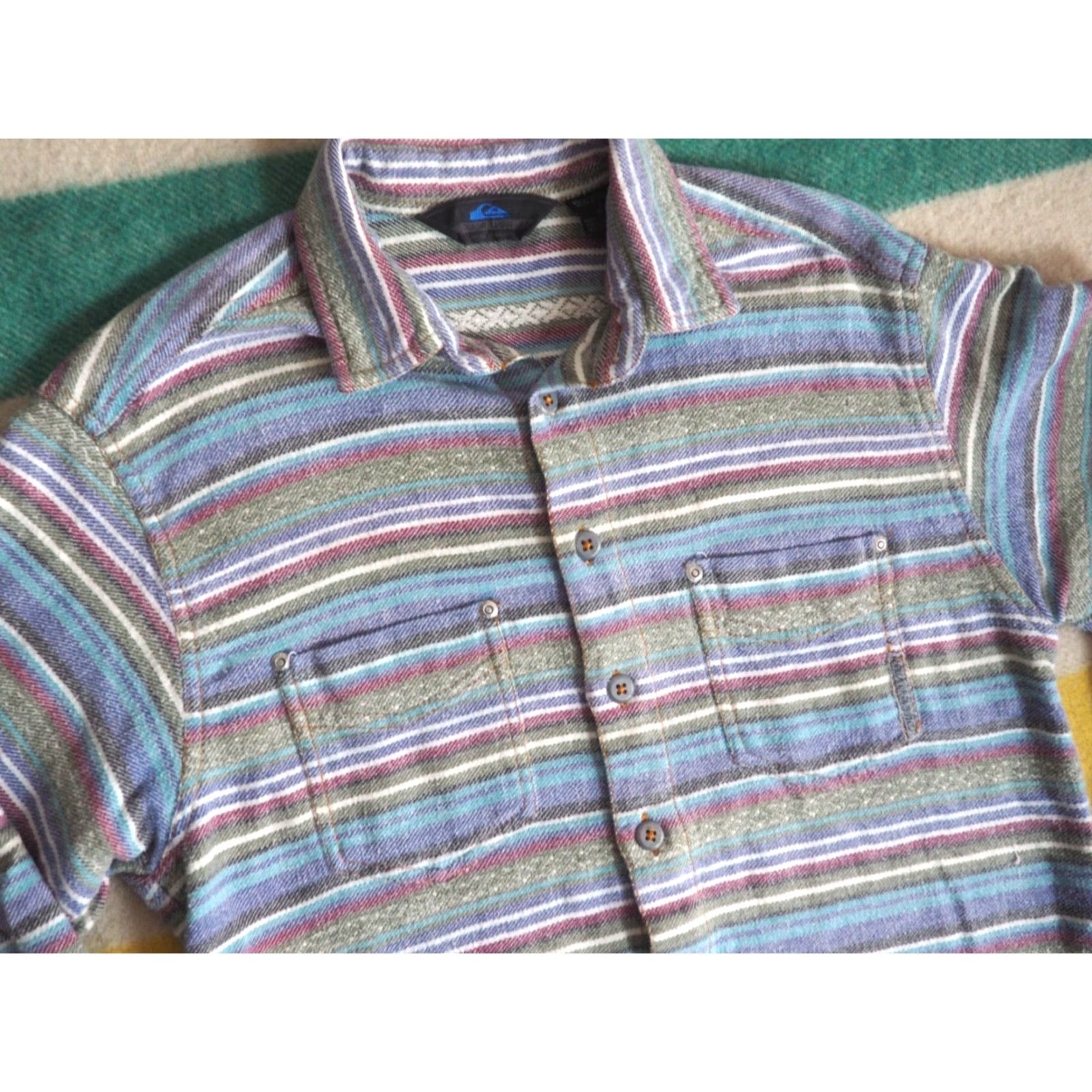 Quiksilver VTG Quiksilver Shirt 90s Striped Cotton Button-Up Pocket Denim Blue S Mens Long Sleeve Vintage 90s Size US S / EU 44-46 / 1 - 3 Thumbnail