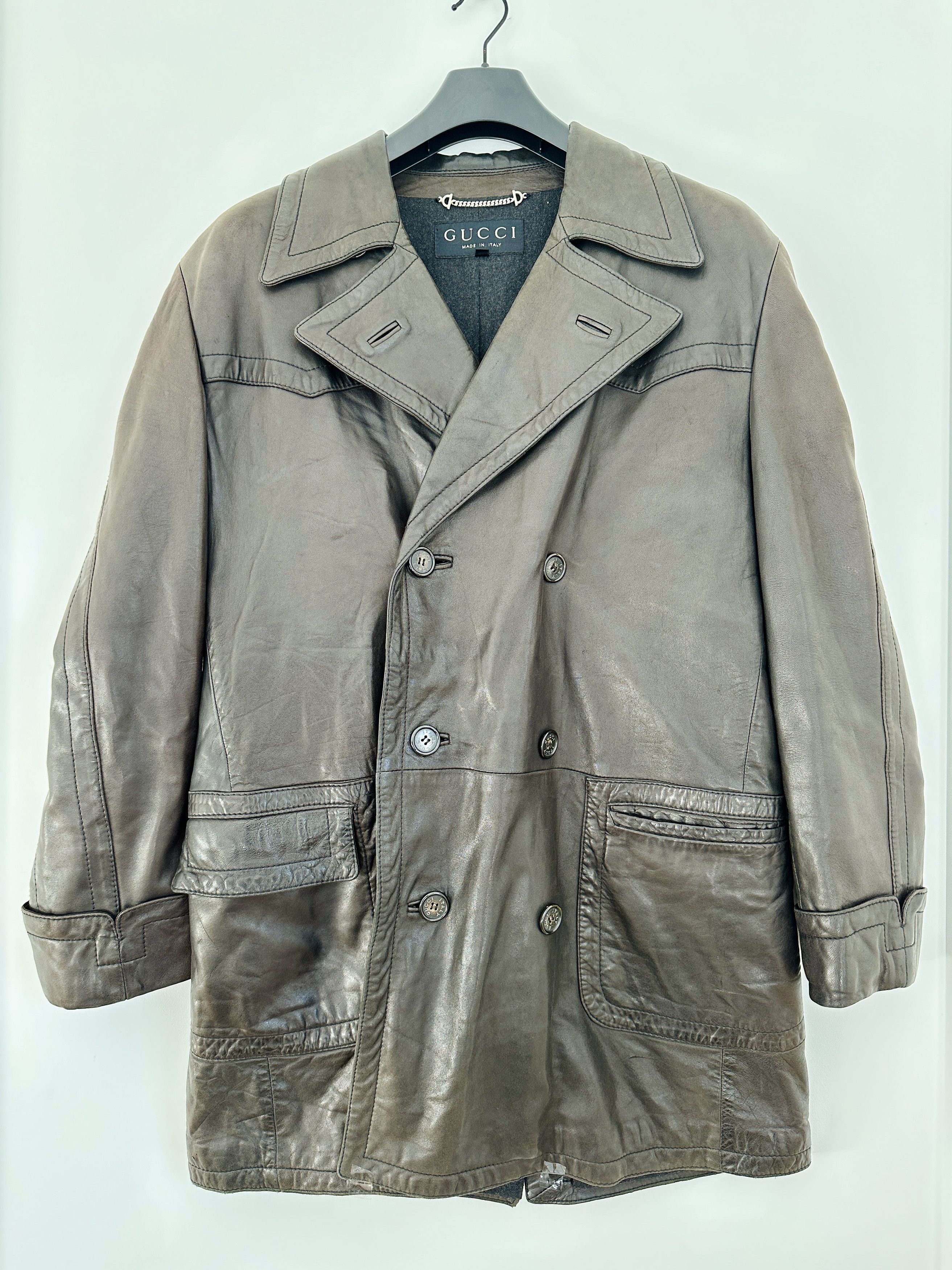 Gucci Men's Gucci Tom Ford Era Pea Coat Jacket Leather AUTHENTIC Size US M / EU 48-50 / 2 - 1 Thumbnail