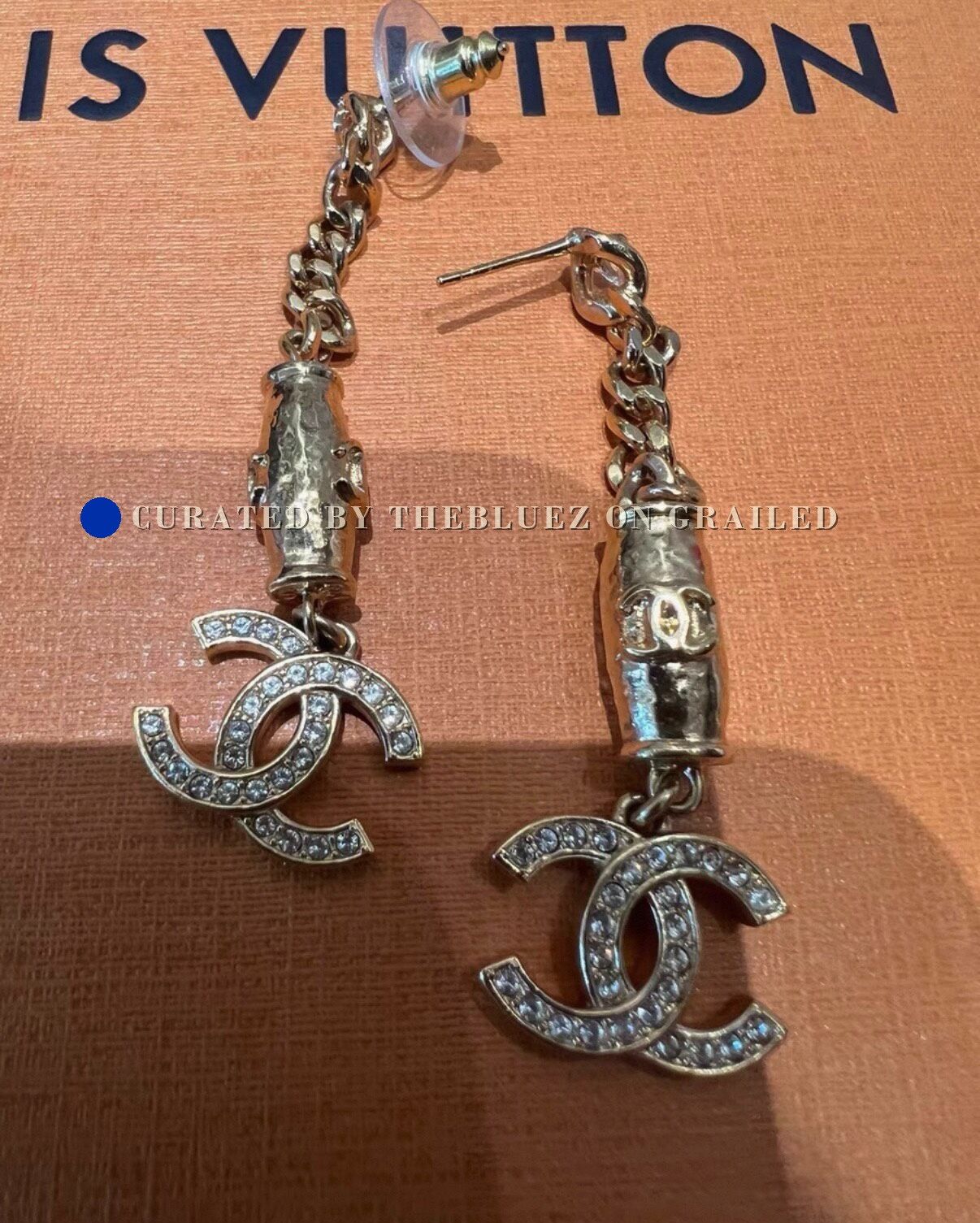 Chanel Chanel Double C Crystal Gold Chain Earrings Size ONE SIZE - 1 Preview