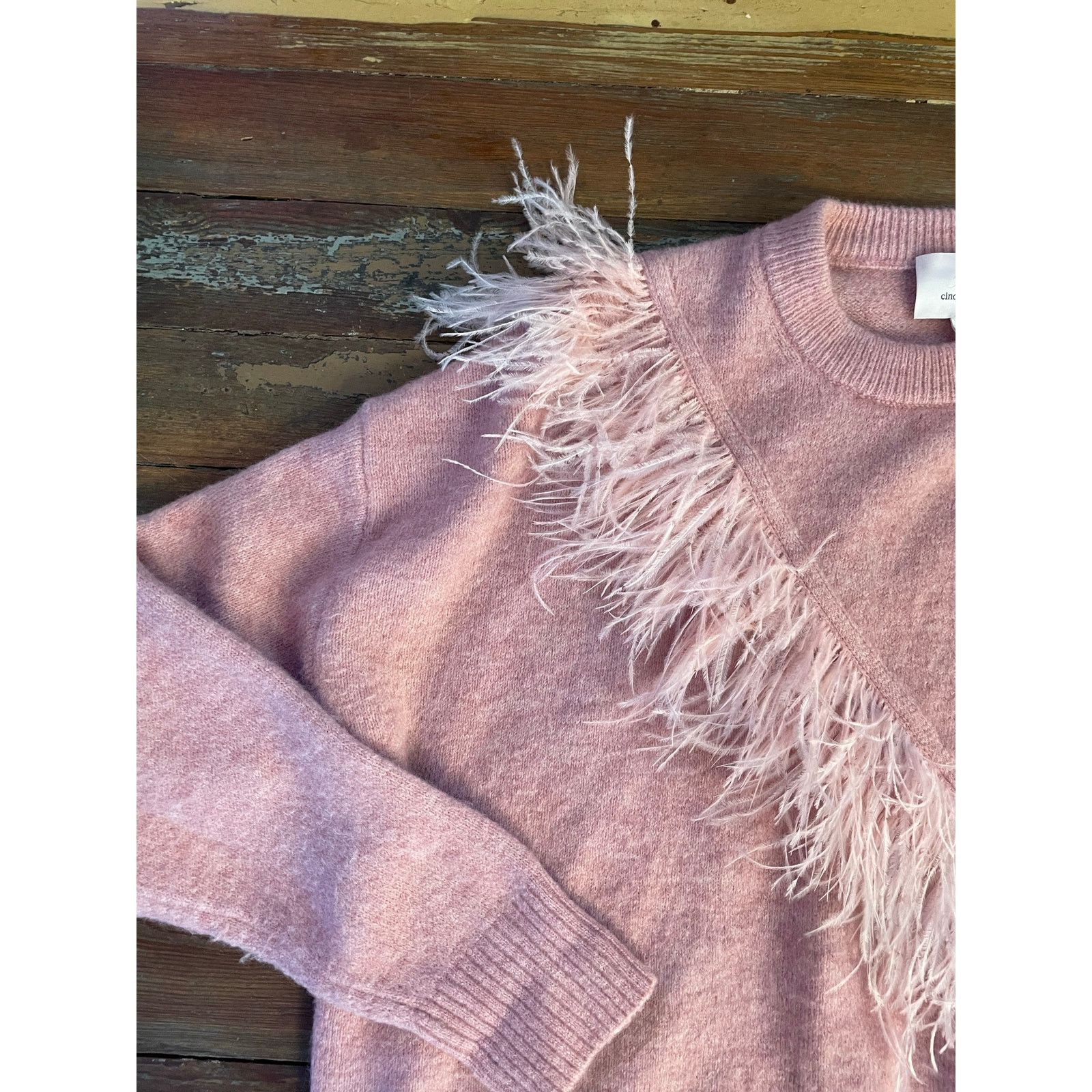 Cinq a Sept Cinq à Sept Pink Feather Trim Wool Blend Sweater Size Small Size S / US 4 / IT 40 - 4 Thumbnail