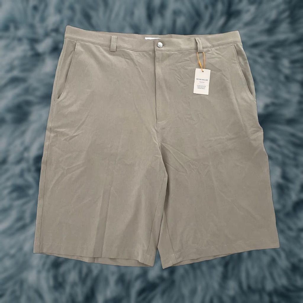 Peter Millar Shorts Mens 40 Tan Long Crown Sport Performance Short Flat Front Pockets Chino Be​ige NEW