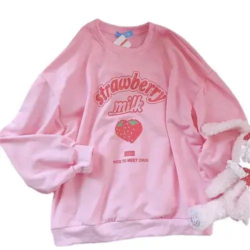 Japanese Brand × Vintage Harajuku Kawaii Sweatshirt Strawberry Pink Sweatshirts Size ONE SIZE - 1 Thumbnail