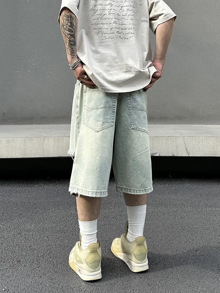 Japanese Brand × Jean Blue Baggy Distressed Denim Shorts Size US 32 / EU 48 - 2 Thumbnail