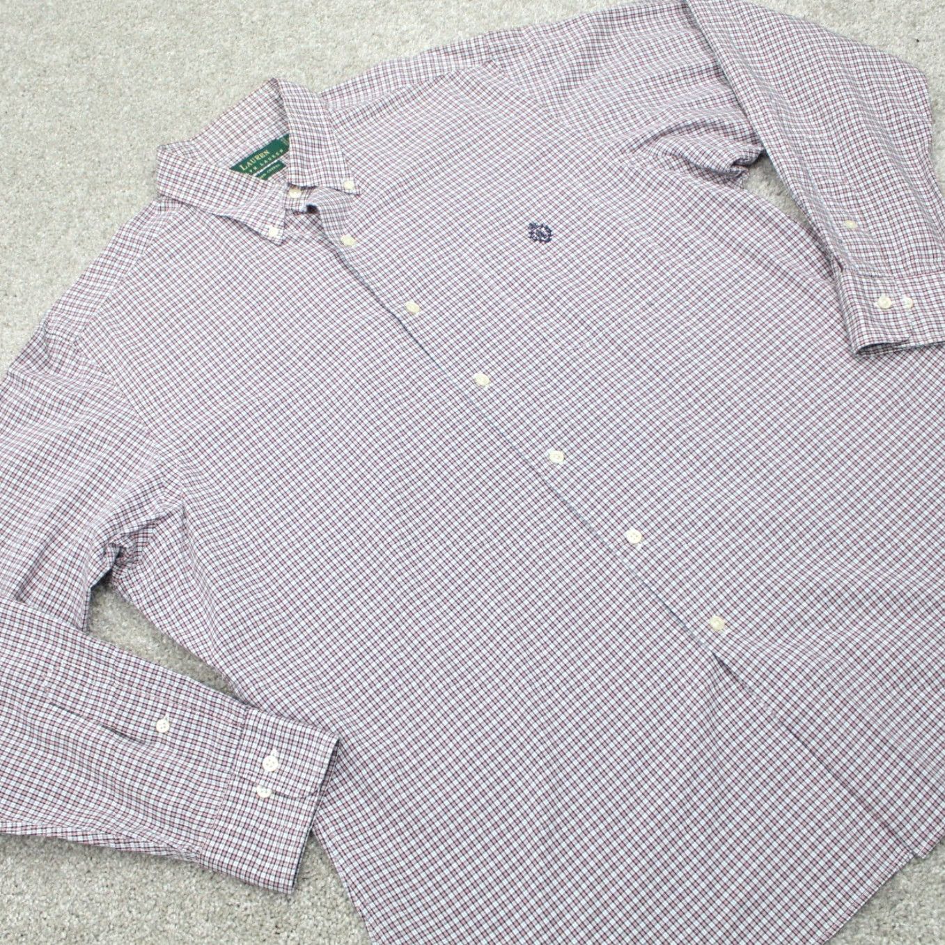 Ralph Lauren LAUREN Ralph Lauren Dress Shirt Mens 16 1/2 34/35 Red White Cotton L/S Button-Down Shirt Size 46R - 6 Thumbnail