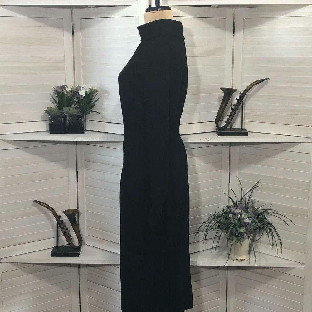 Vintage Vtge 80s wool cashmere black tan turtleneck midi dress S Size S / US 4 / IT 40 - 12 Thumbnail