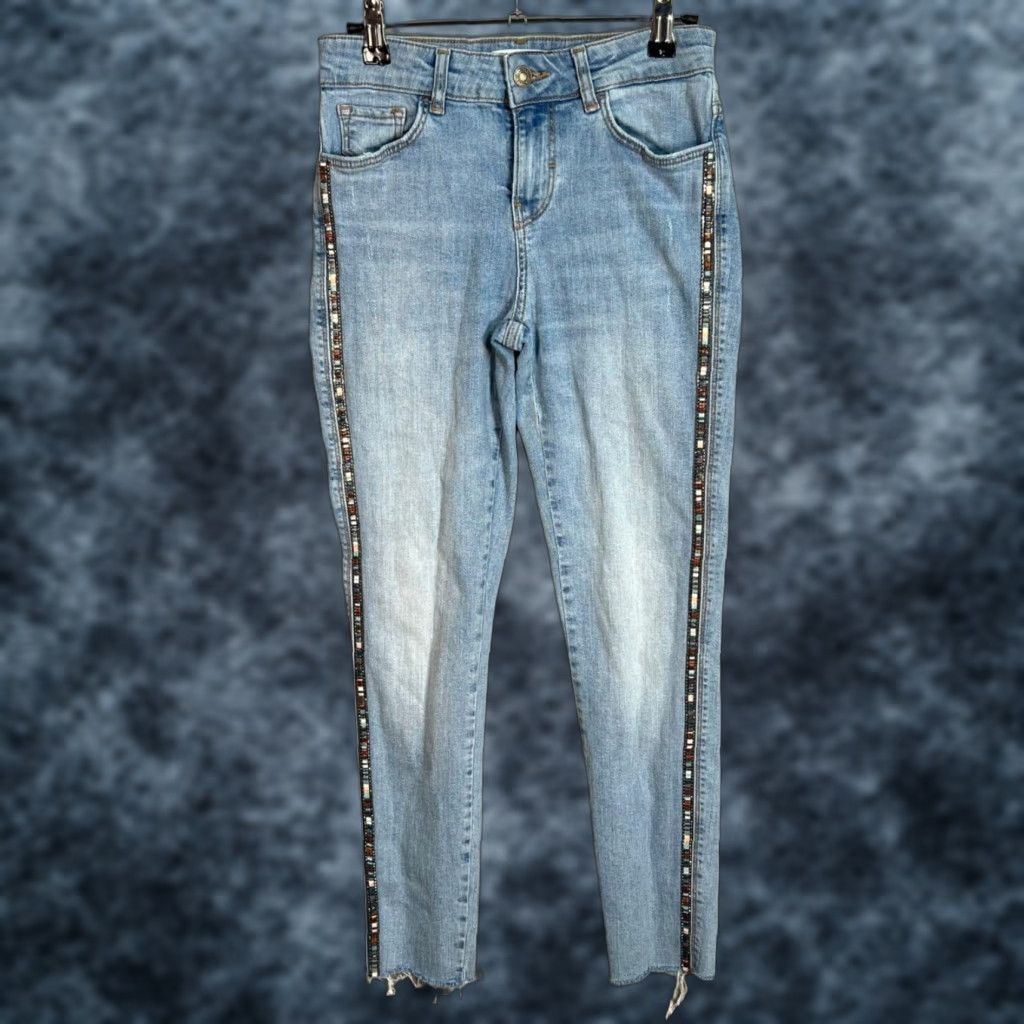 Zara VINTAGE Zara Beaded Side Stripe Skinny Jeans Womens Size 4 Blue Denim Adult Women Slim Fit 27in Inseam Jeans Size 27" / US 4 / IT 40 - 1 Thumbnail