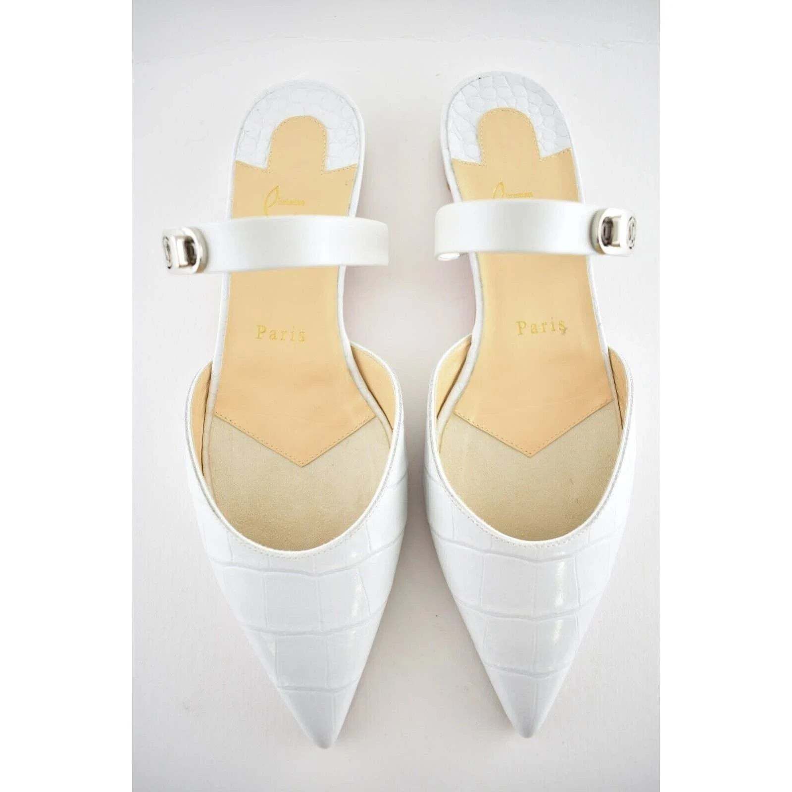 Christian Louboutin Christian Louboutin Choc Lock Flat White Croc Pointed Toe Size US 8 / IT 38 - 7 Thumbnail