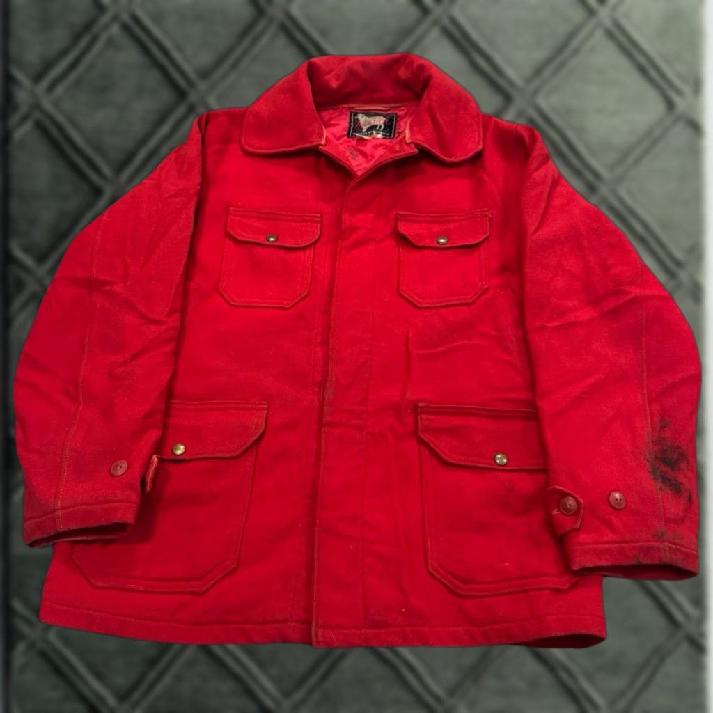 Vintage VINTAGE Woolrich Red Wool Button Front Barn Chore Jacket Coat Bird Lining XL Men Overcoat Button Front Red Bird Lined Woolrich Jacket Coat Mens Size US XL / EU 56 / 4 - 1 Thumbnail