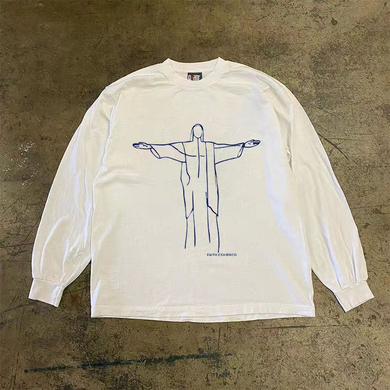 Japanese Brand × Vintage White street trend God print long sleeve t-shirt Size US M / EU 48-50 / 2 - 1 Thumbnail
