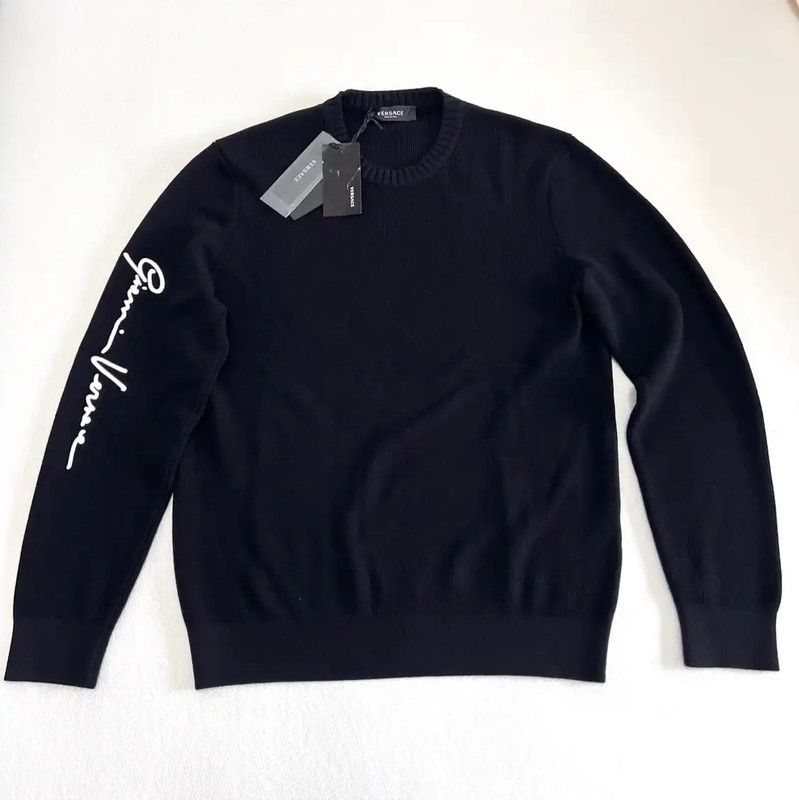 Versace XXL Black Wool Embroidered Sweater 0089