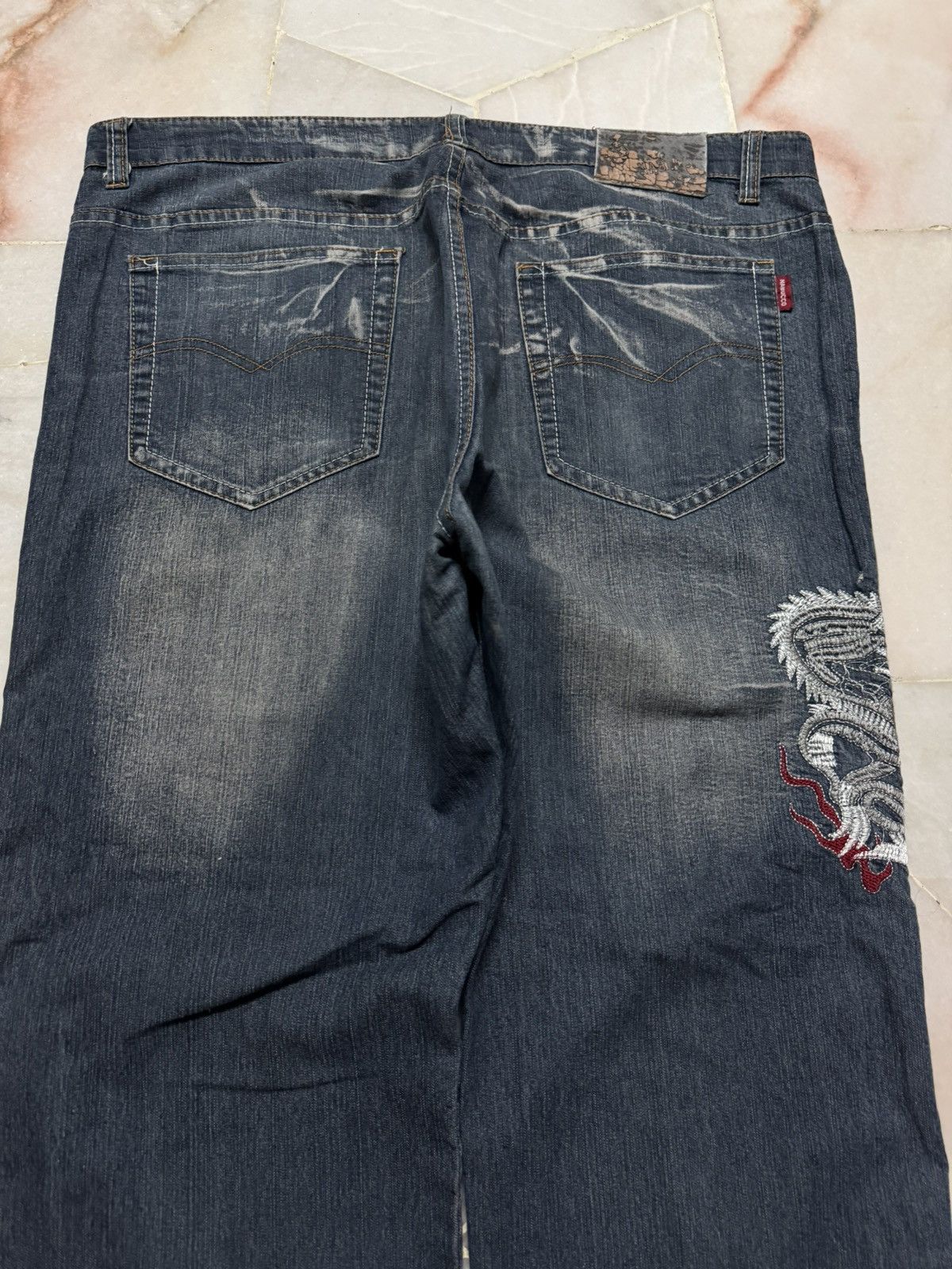 Seditionaries 💥WIDE💥JAPANESE TATTOO DRAGON EMBROIDERY BAGGY JEANS RARE Size US 36 / EU 52 - 16 Thumbnail