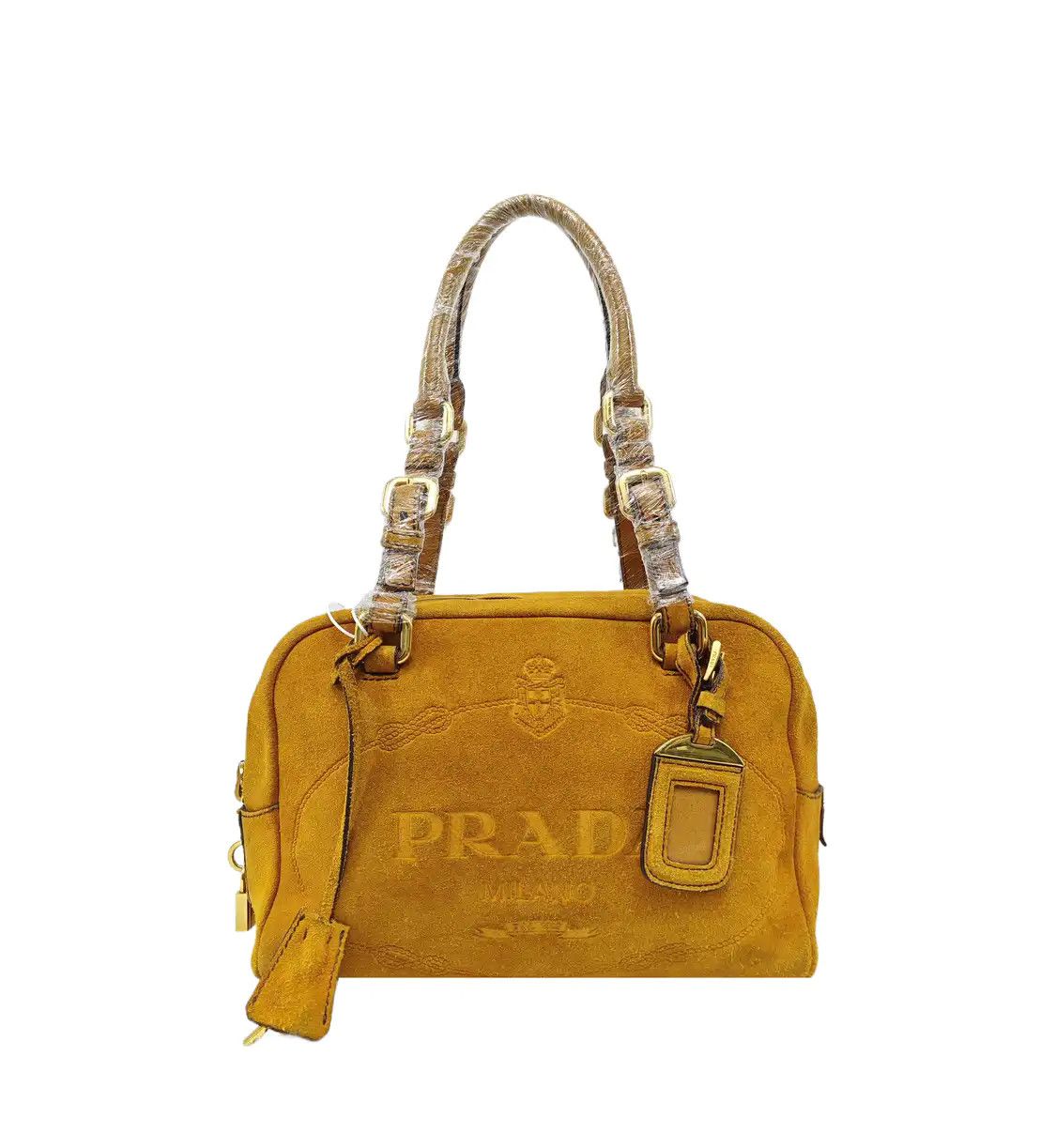 Prada PRADA yellow suede handbag gold hardware 2 striped detachable strap Size ONE SIZE - 1 Thumbnail