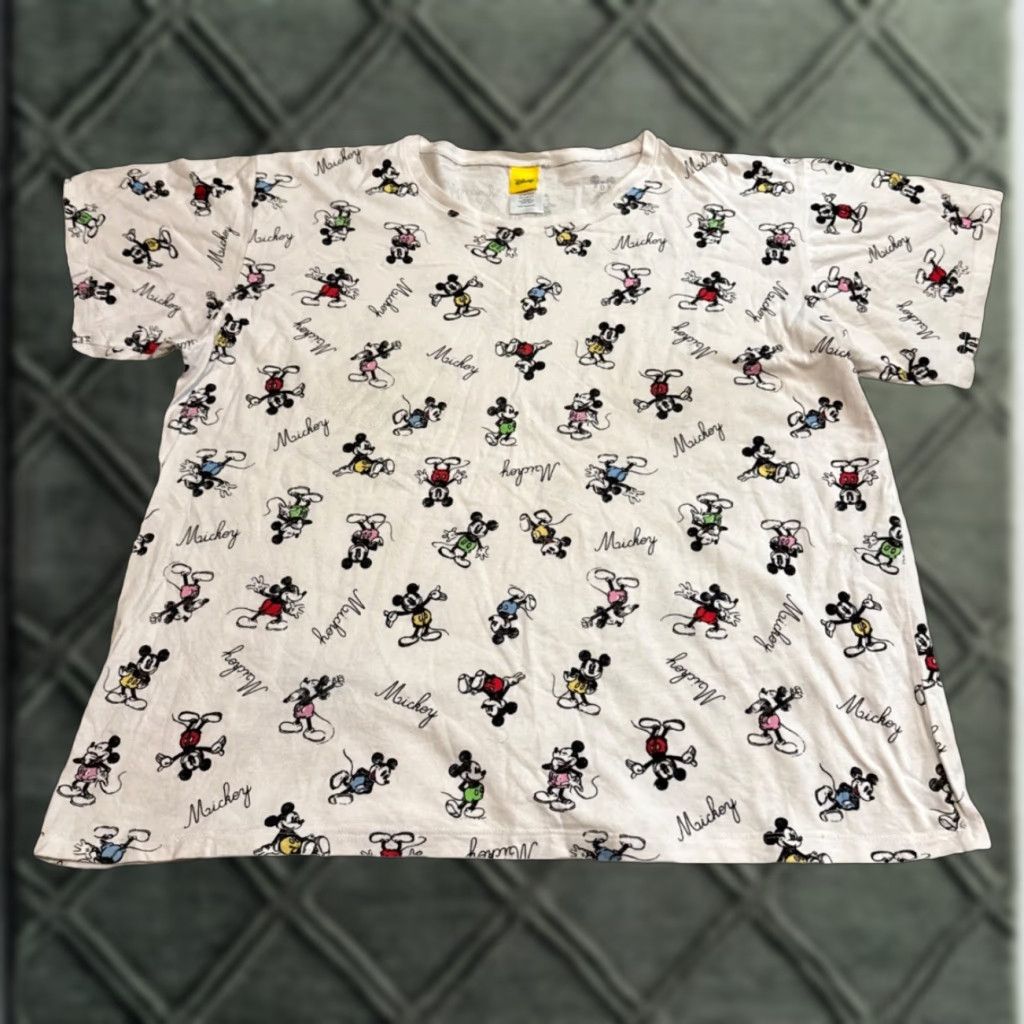 Vintage Disney Mickey Mouse Jerry Leigh All Over Print White T-Shirt 2X Womens Regular 2XL Size XXL / US 16-18 / IT 52-54 - 1 Thumbnail