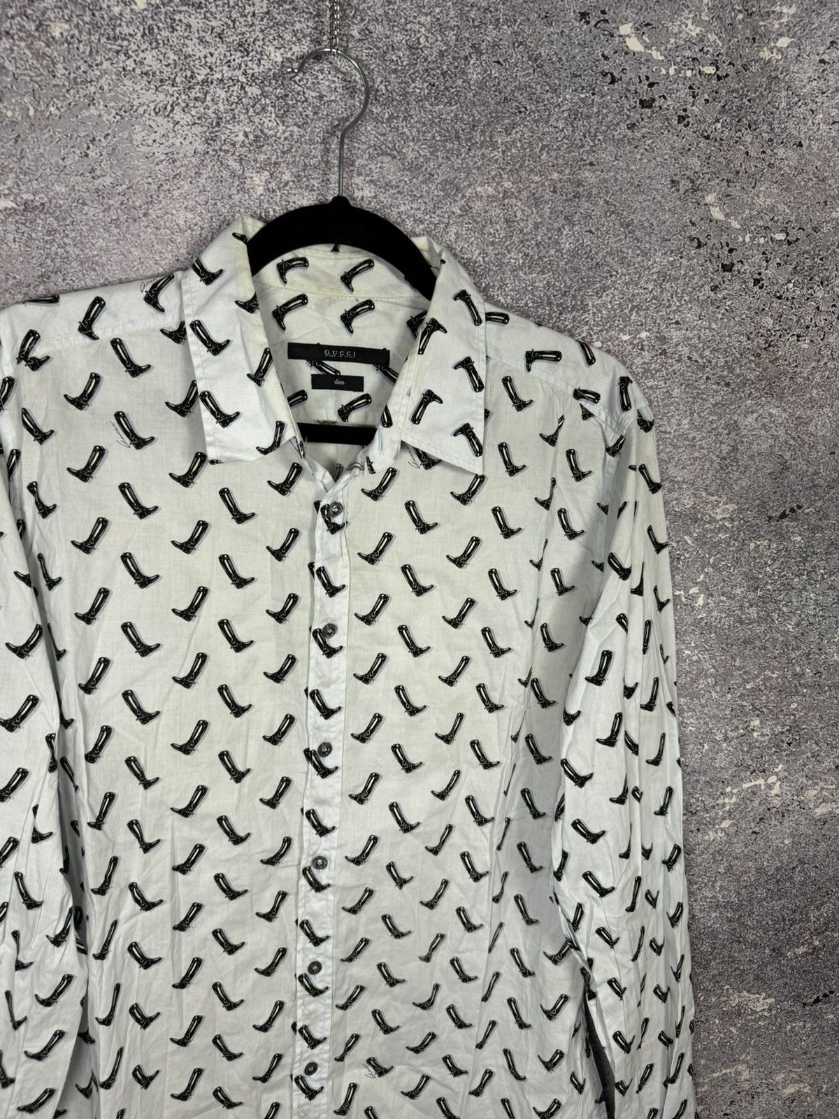 Gucci × Vintage GUCCI Shirt Button Up Printed Monogram Slim Fit White Size US M / EU 48-50 / 2 - 2 Thumbnail