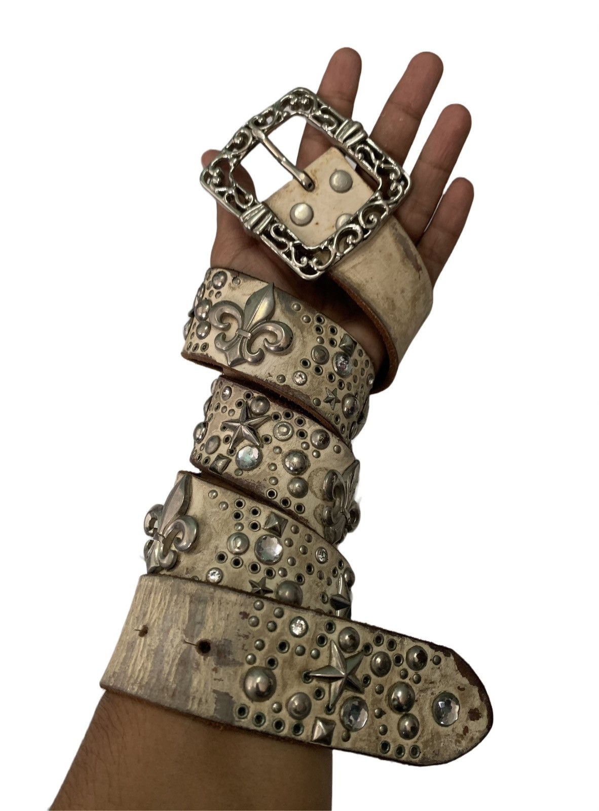 If Six Was Nine Vtg Rare Leather Belt Star Dagger Like Chrome Hearts Design Size ONE SIZE - 1 Thumbnail