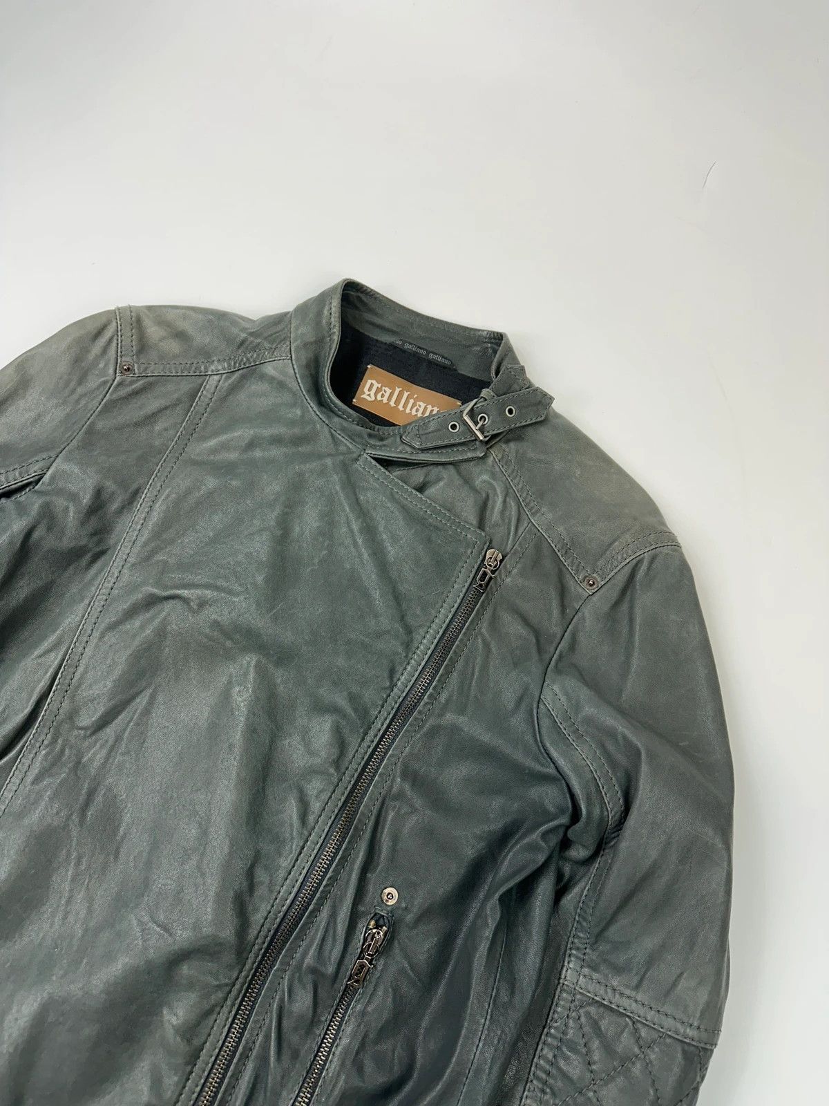 John Galliano John Galliano Khaki Green Side Zip Perfecto Leather Jacket Size M / US 6-8 / IT 42-44 - 2 Thumbnail