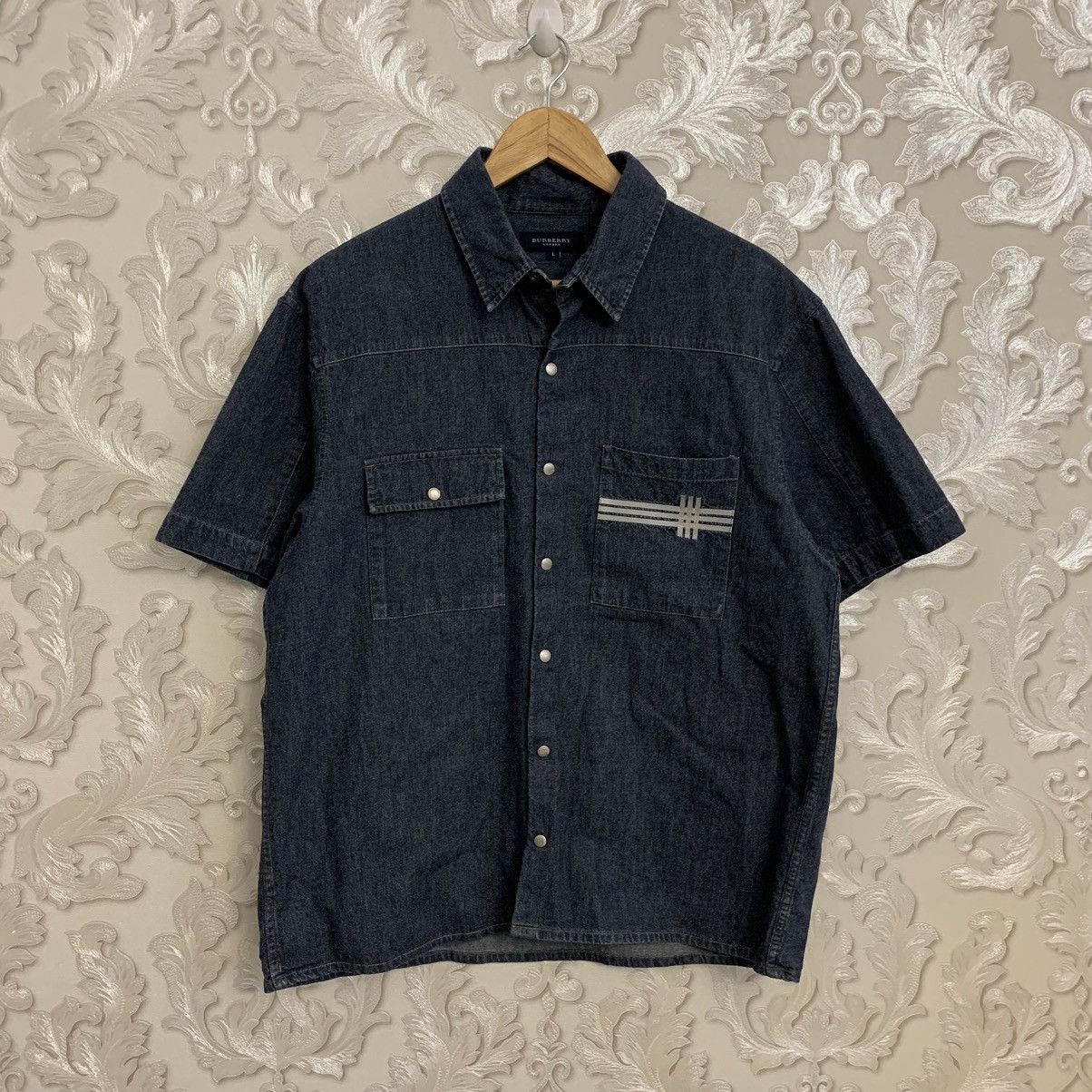 image of Burberry London Denim Shirt Button Up, Men's (Size Large)