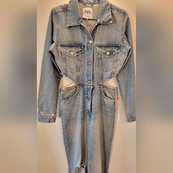 Zara Bloggers Fav Zara Limited Edition Cut Out Denim Jumpsuit - S Size 27" / US 4 / IT 40 - 6 Thumbnail