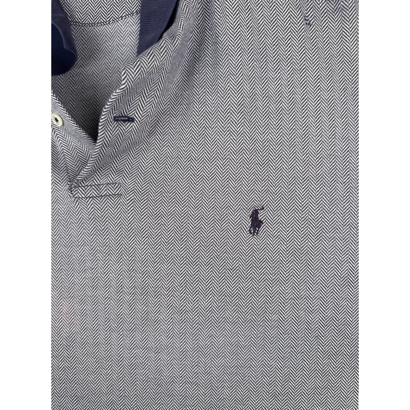 Ralph Lauren VINTAGE Ralph Lauren Polo Shirt Mens 2XL Gray Herringbone 100% Cotton Short Sleeve Polo Shirt Mens XXL Tall Blue/Gray 2XL Size US XXL / EU 58 / 5 - 7 Thumbnail