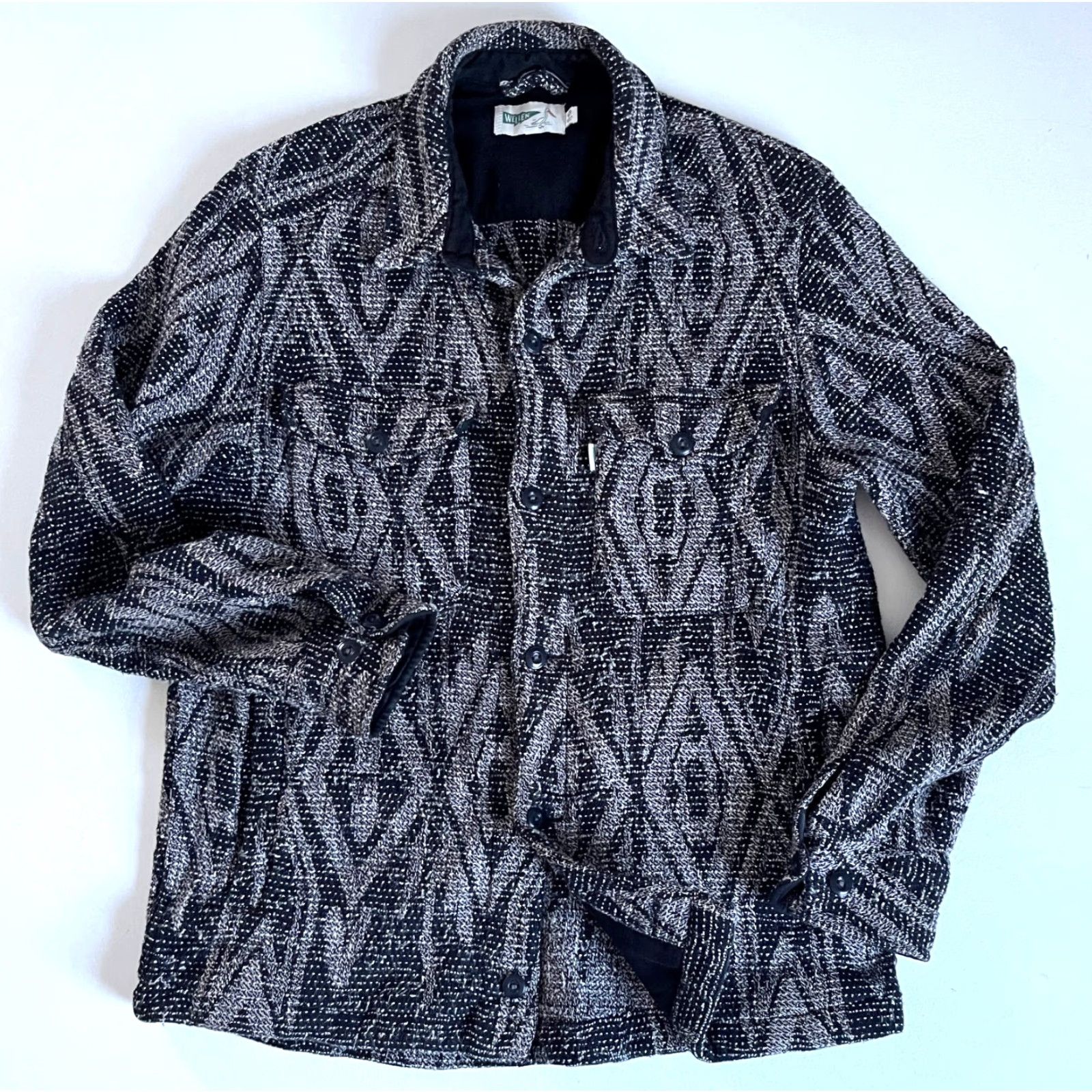 Vintage Wellen Men's Jacquard Overshirt Jacket 100% Organic Cotton Sz M Black Diamond Vintage Mens Jacket Overshirt Pockets Modern Casual Size US M / EU 48-50 / 2 - 4 Thumbnail