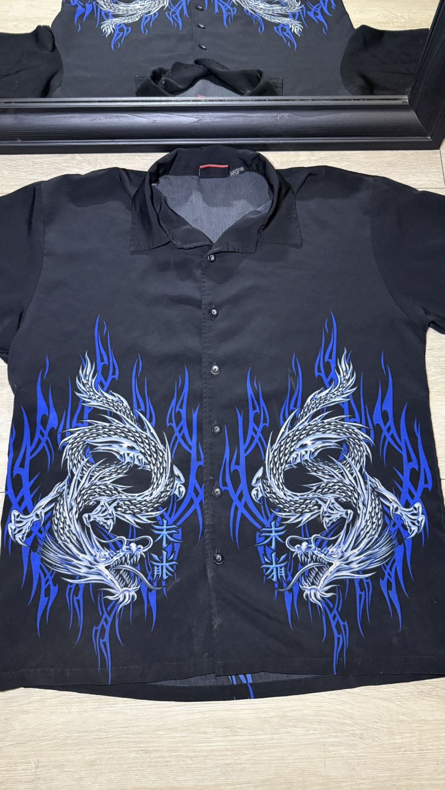 JNCO Vintage / Y2K 1990s Silver Dragon Flame Button Up Size US L / EU 52-54 / 3 - 3 Thumbnail