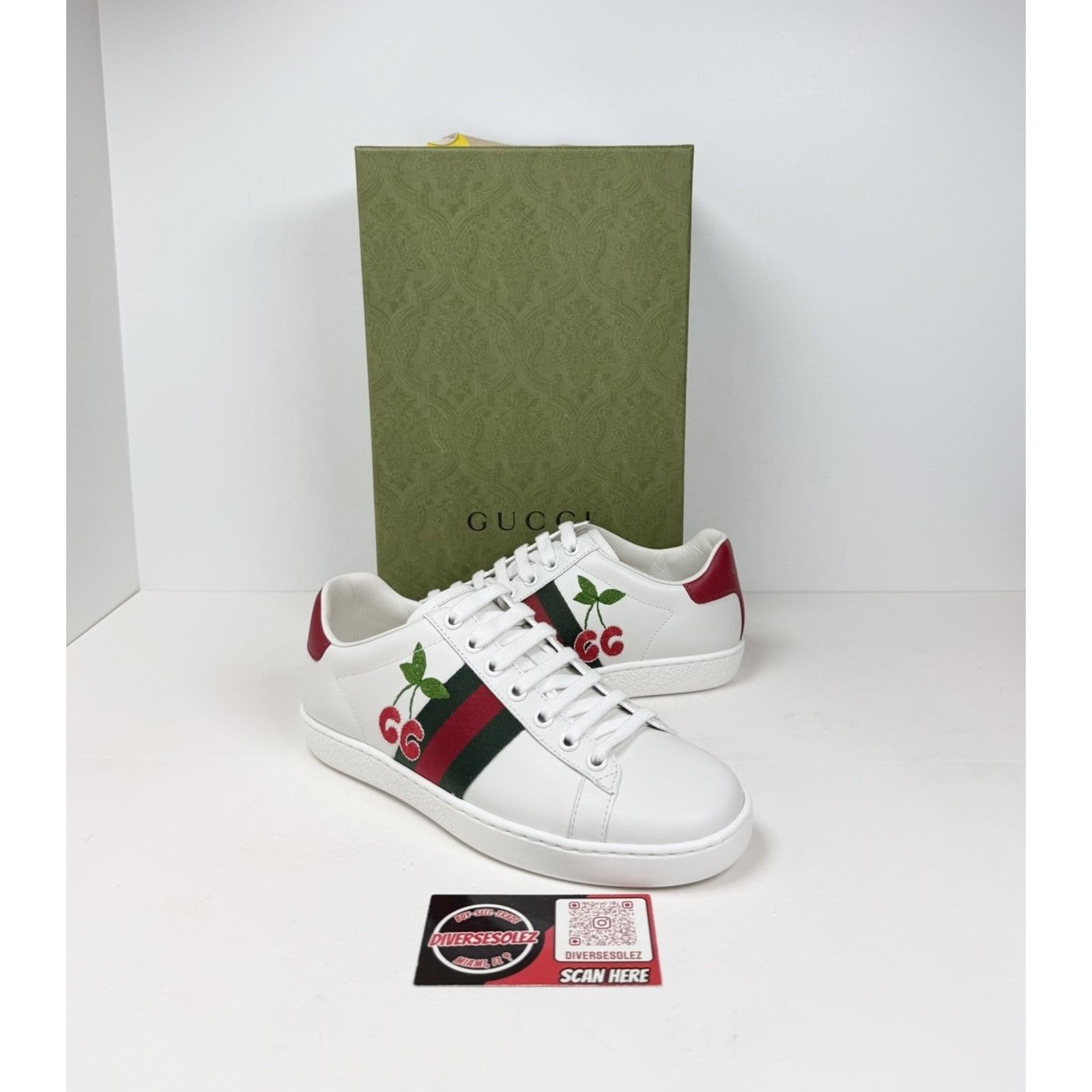 Gucci Size 4.5W - Gucci Ace Embroidered Cherry Leather NEW Size US 4.5 / IT 34.5 - 1 Thumbnail
