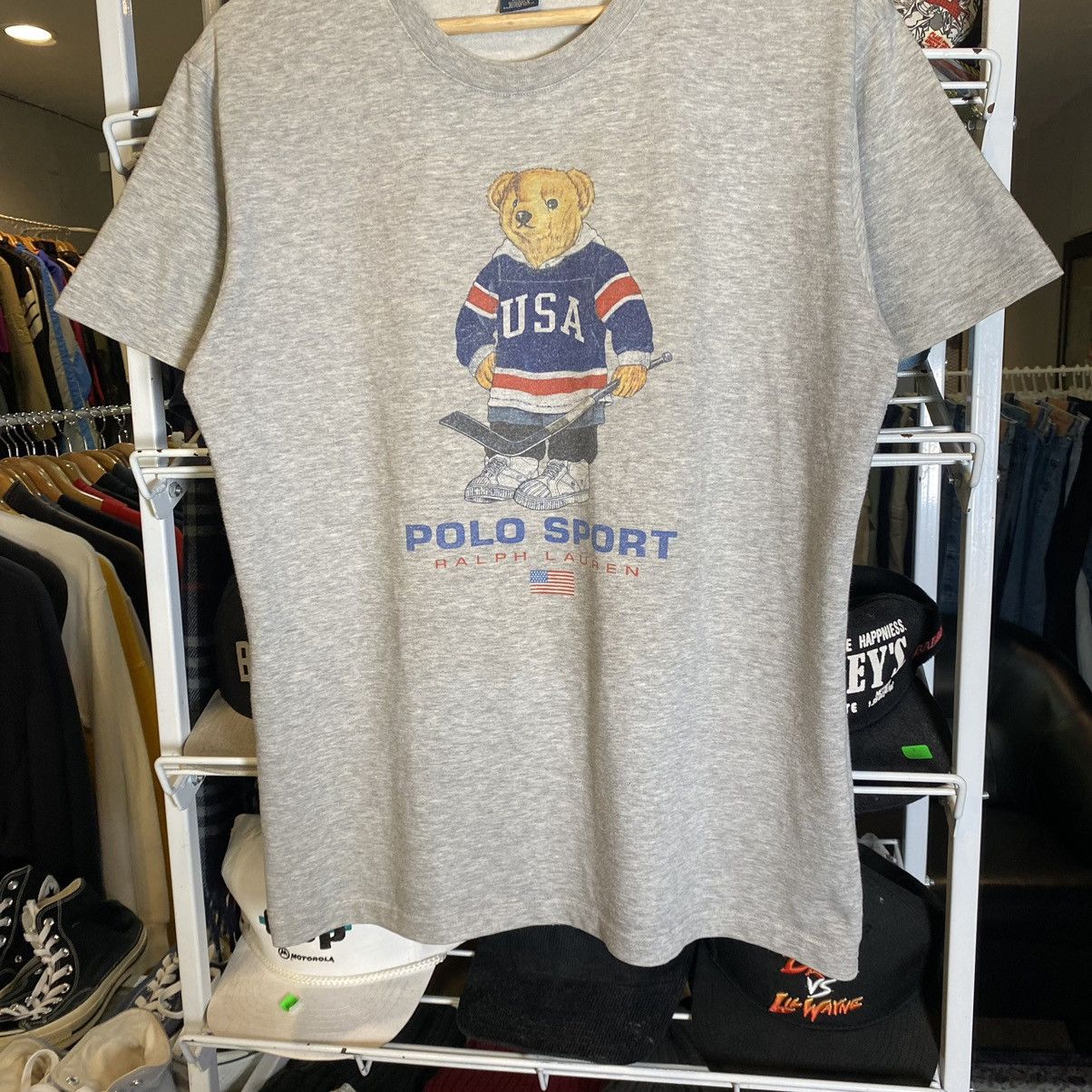 Polo Ralph Lauren × Vintage Polo Bear Polo Ralph Lauren Bear Grey Tee Shirt Sz Large Size US L / EU 52-54 / 3 - 4 Thumbnail