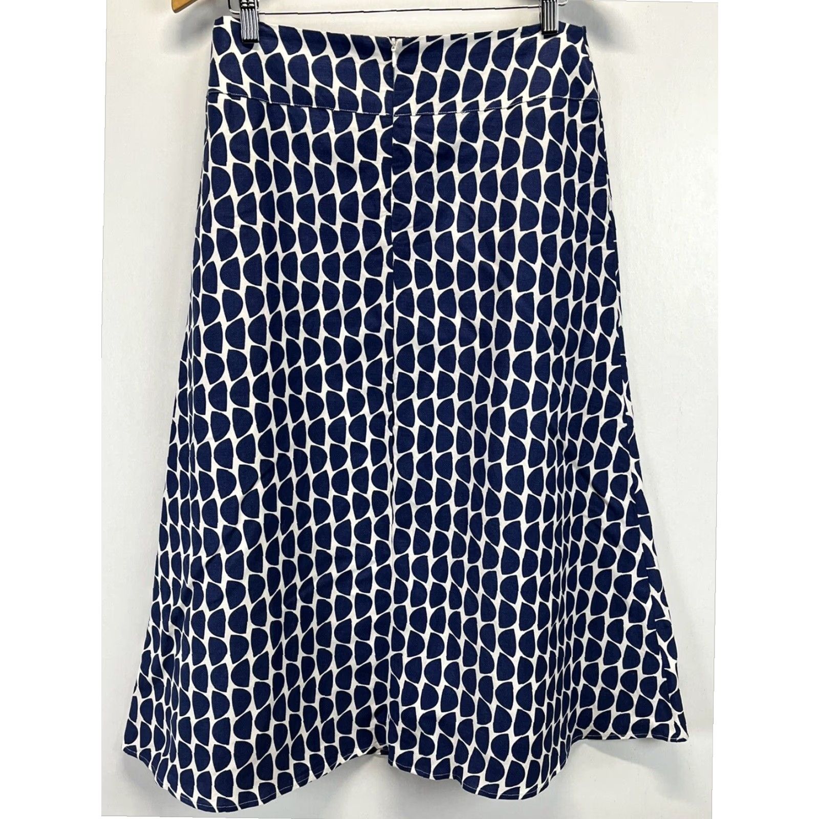 Vintage Lino USA Blue SemiCircle Pattern ALine Midi Skirt Womens Small Linen Blend Beach Summer Fall Size 28" / US 6 / IT 42 - 2 Thumbnail