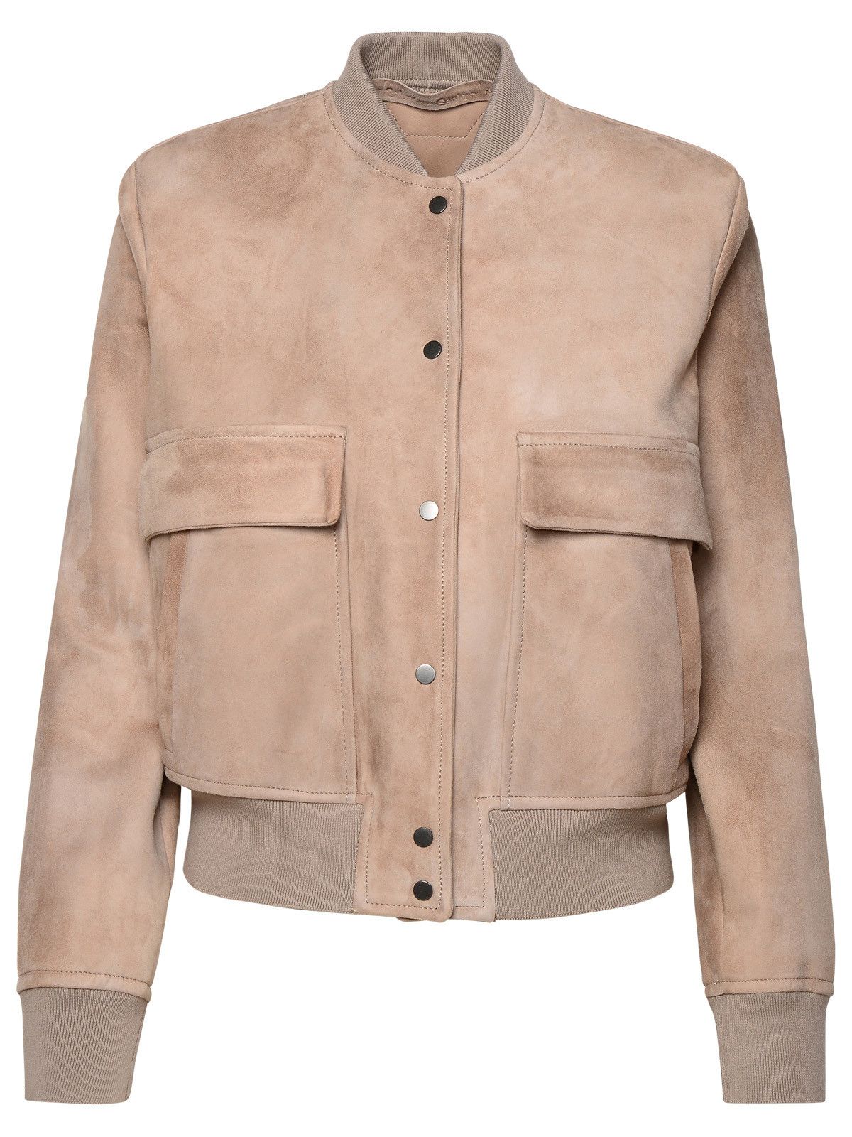 image of Salvatore Santoro Dove Grey Leather Bomber Jacket in Beige, Women's (Size Medium)