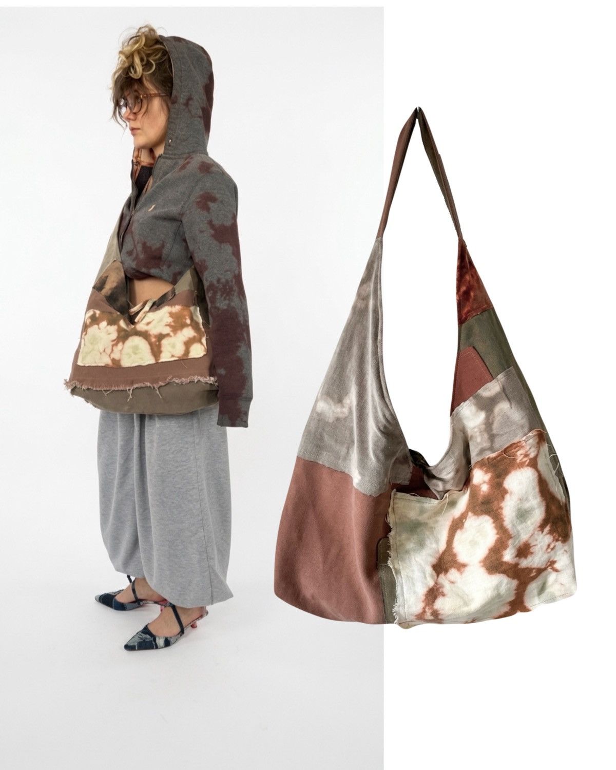 Custommade Handcrafted oversized messenger bag made from reworked denim Size ONE SIZE - 3 Thumbnail