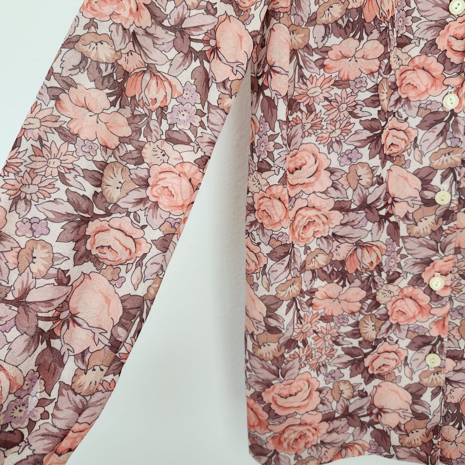 Vintage Vintage 70s Fall Floral Long Sleeve Button Down Blouse S Size S / US 4 / IT 40 - 2 Thumbnail