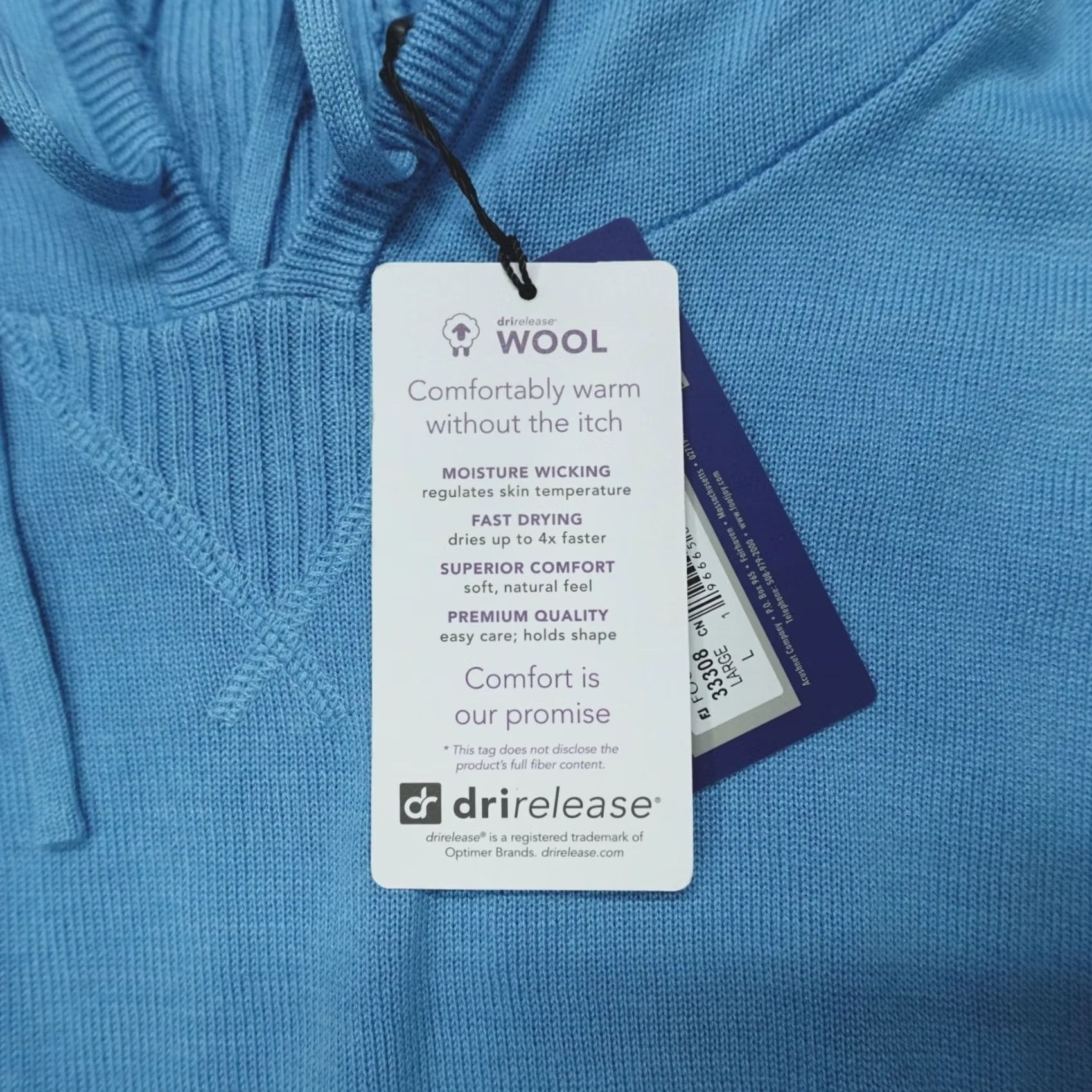 Footjoy FootJoy Dri-Release Performance Hoodie Sweater Men's Size L Riviera Wool Blend Blue Pullover Knit Pockets Hooded Sports Golf Regular Adults Mens Size US L / EU 52-54 / 3 - 3 Thumbnail
