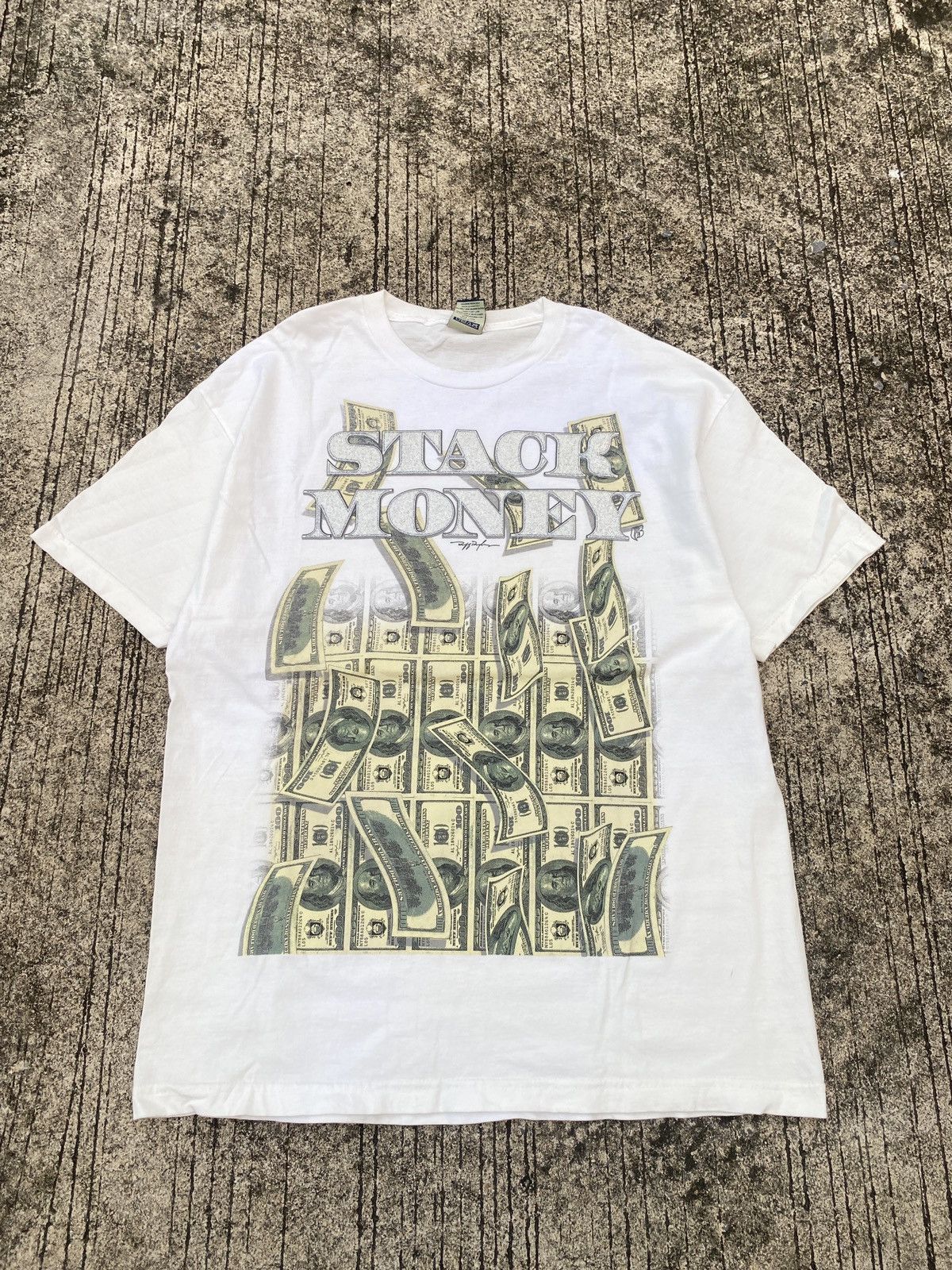 image of Ruff Ryders “Stack Money” Graphic T-Shirt in White, Men's (Size XL)