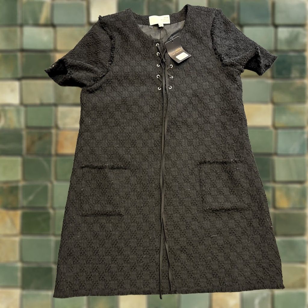 MISA Los Angeles JOA Los Angeles Lace Up Black Short Sleeve Knee Length Tweed Woven Dress L NWT Women Shift Gothic Vintage: No Size 36" / US 14 / IT 50 - 1 Thumbnail