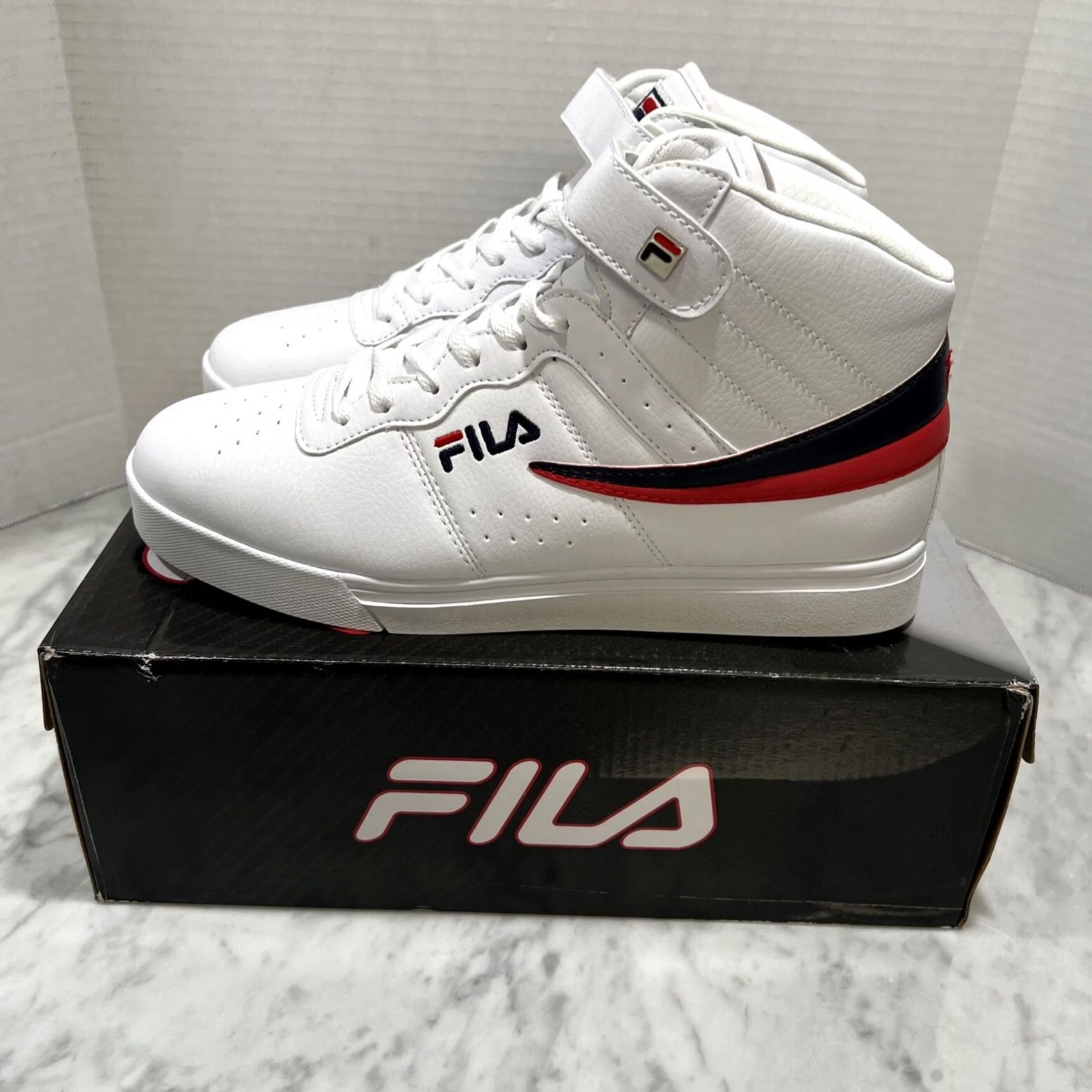 Fila FILA Sneaker Mens White Vulc Mid Plus Men New Box Navy Red Lace Hook Loop Logo Size US 10 / EU 43 - 3 Thumbnail