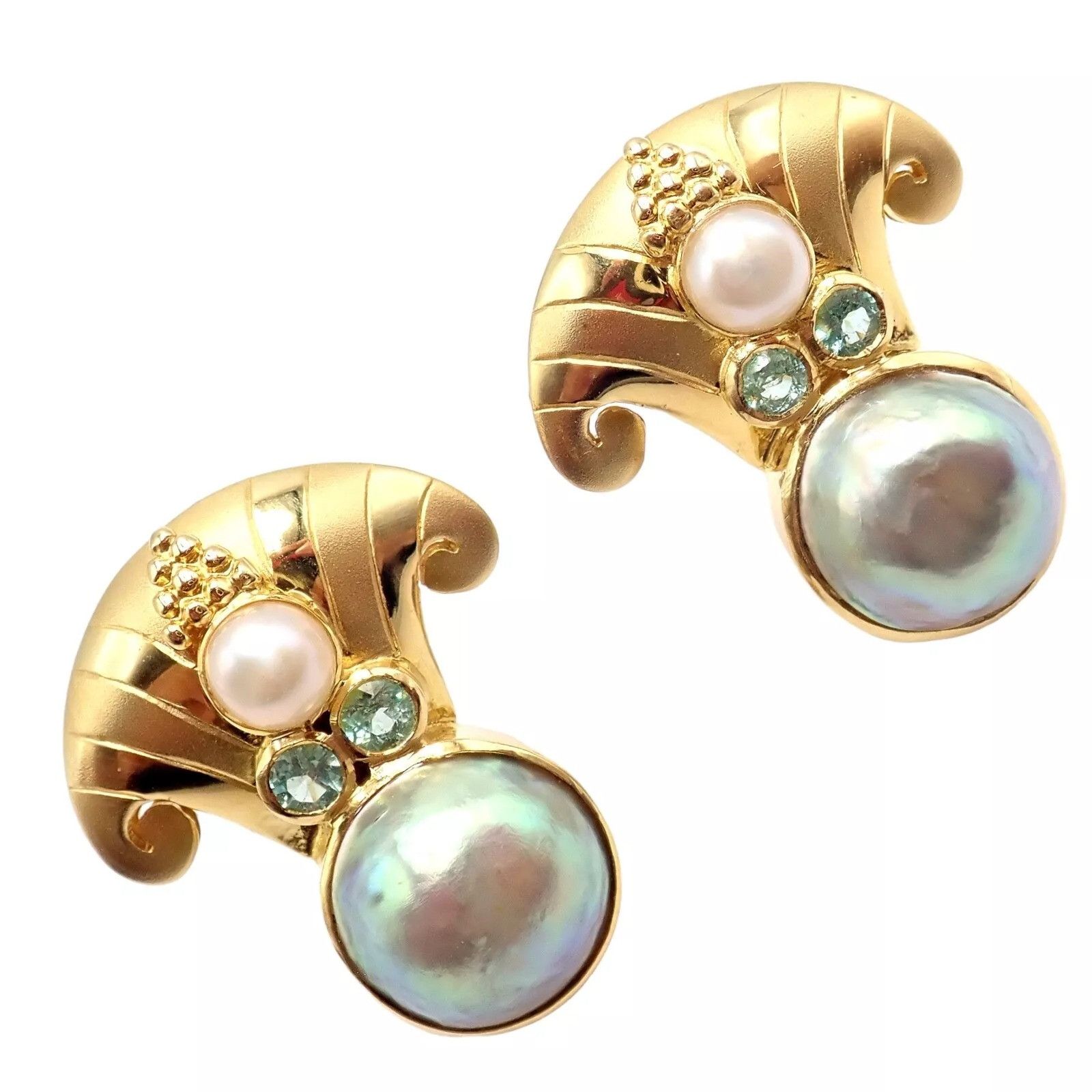 Vintage Paula Crevoshay Gold Abalone Pearl Blue Gemstone Earrings Size ONE SIZE - 12 Thumbnail