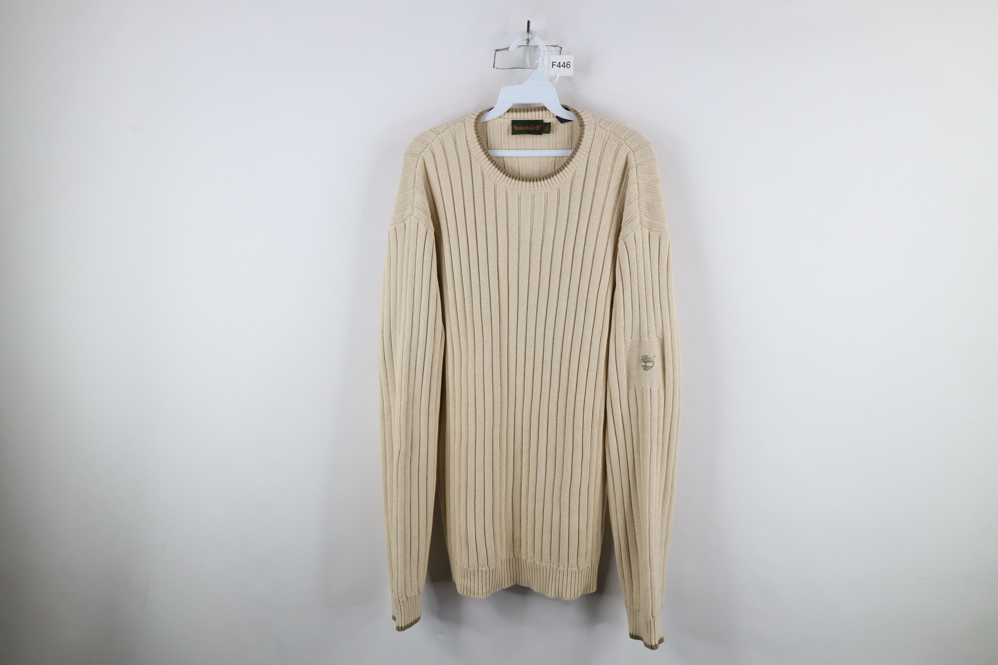 Timberland × Vintage Vintage Timberland Ribbed Knit Crewneck Sweater Beige Cotton Size US XL / EU 56 / 4 - 1 Thumbnail