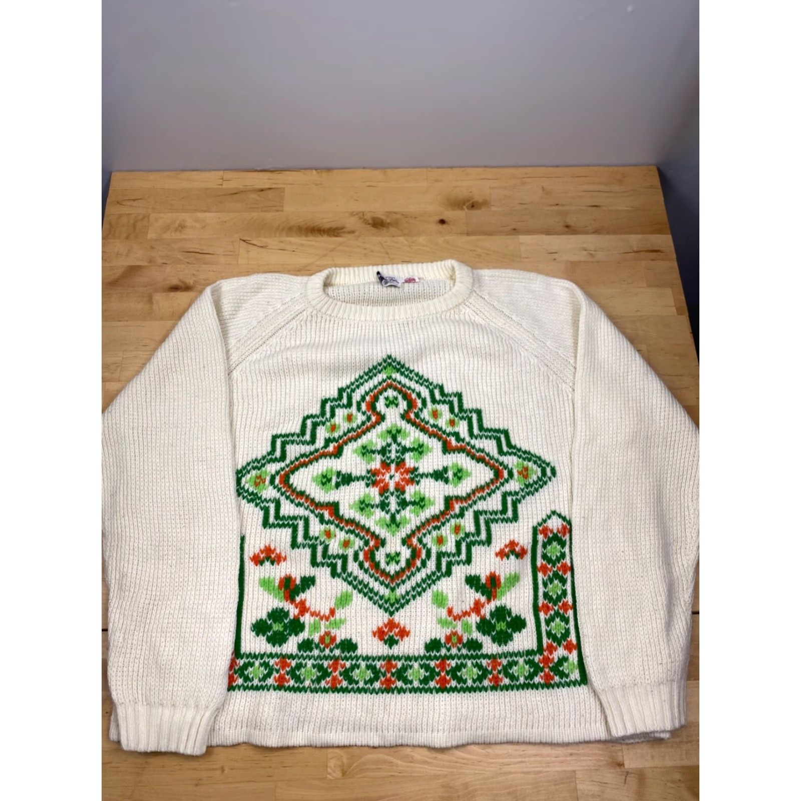 Vintage VTG Miwon Acrylic Geometric Sweater Ivory Size S Casual Pullover #4588 Size S / US 4 / IT 40 - 2 Thumbnail