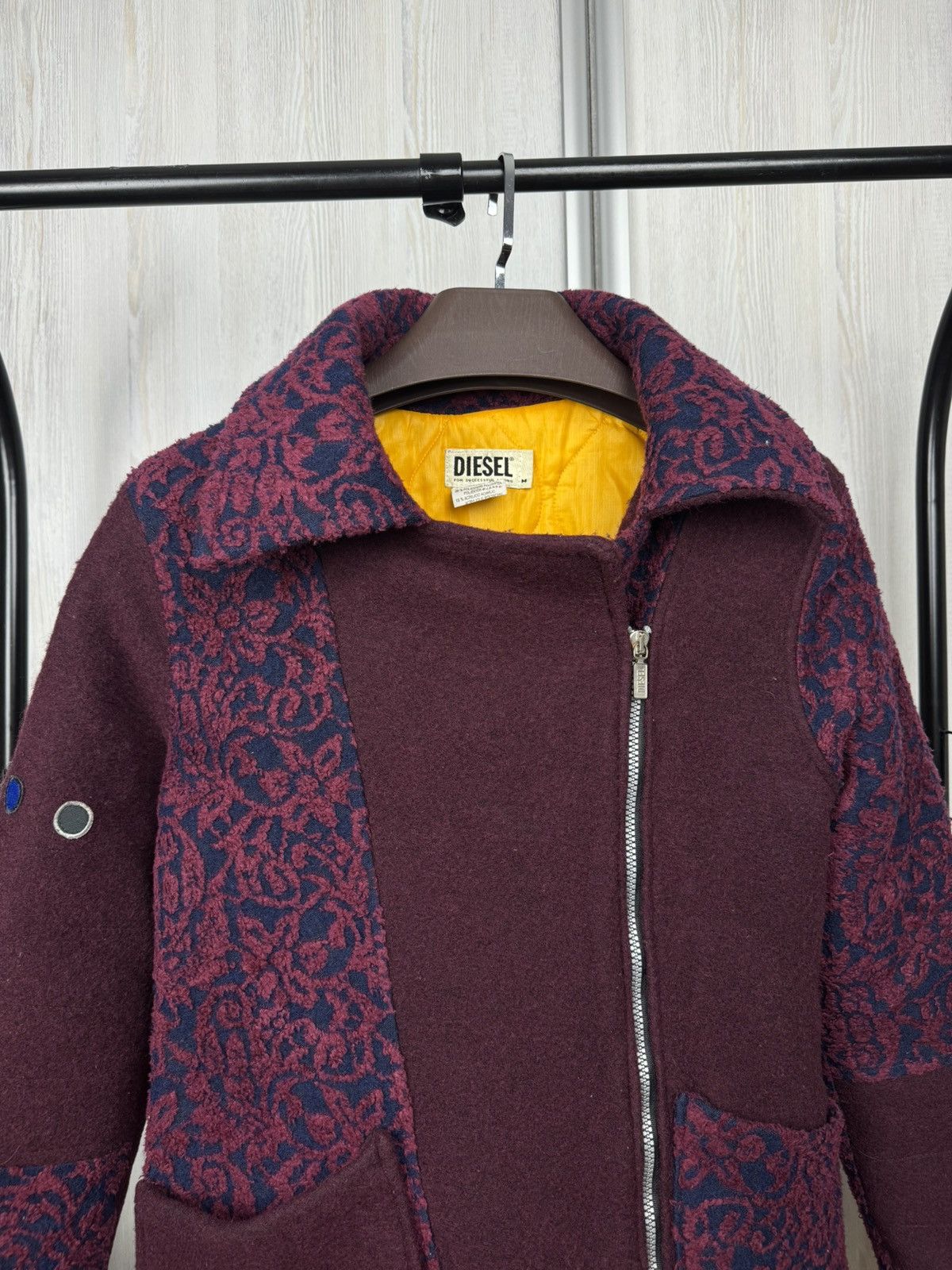 Diesel Diesel vintage 90s y2k burgundy biker wool coat patchwork Size M / US 6-8 / IT 42-44 - 3 Thumbnail