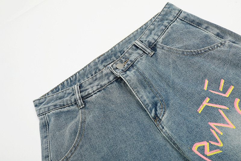 Jean American street style graffiti letter print jeans Size US 32 / EU 48 - 3 Thumbnail