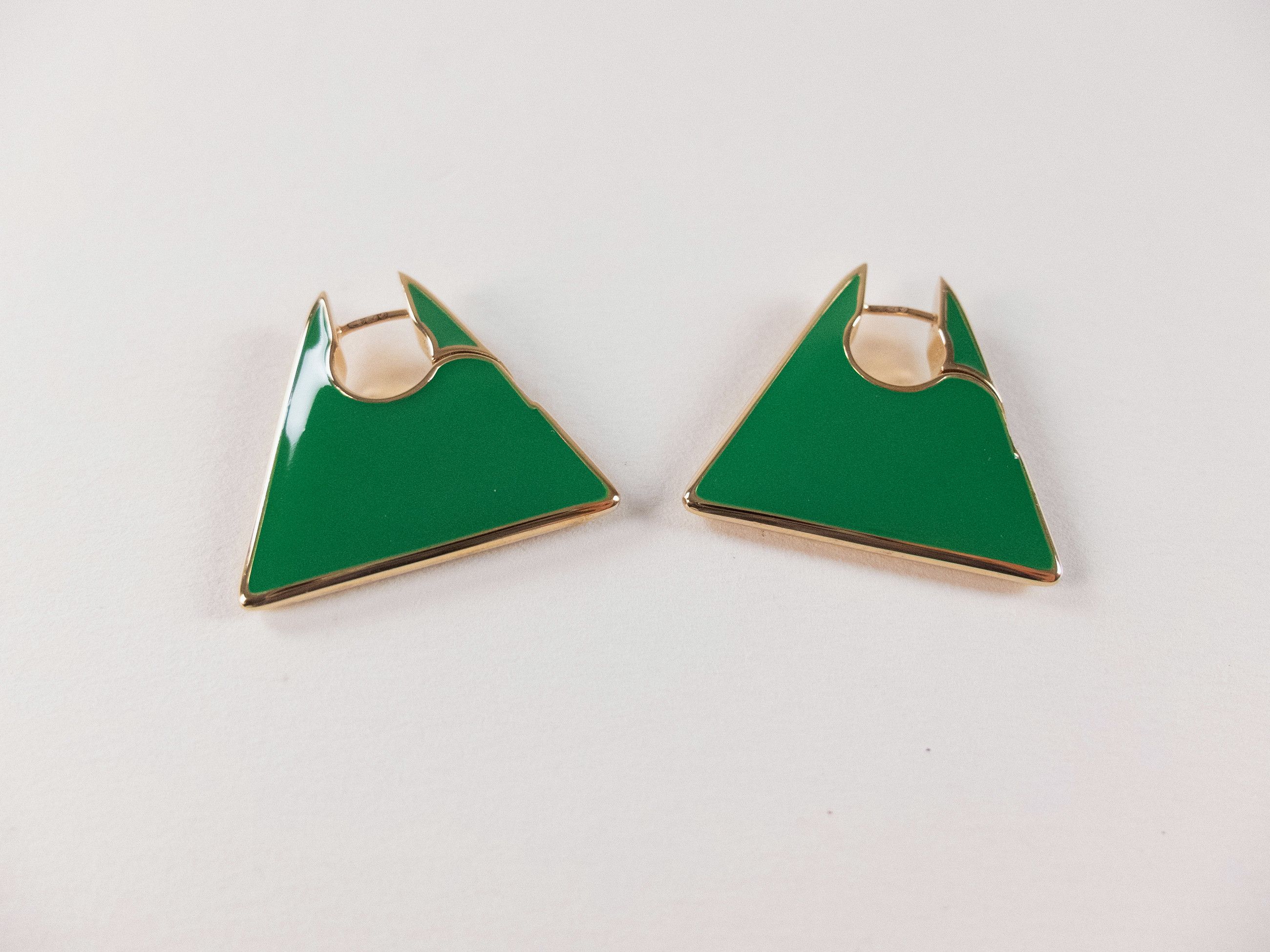Bottega Veneta BOTTEGA VENETA green Triangle enamel & silver earrings q Size ONE SIZE - 3 Thumbnail