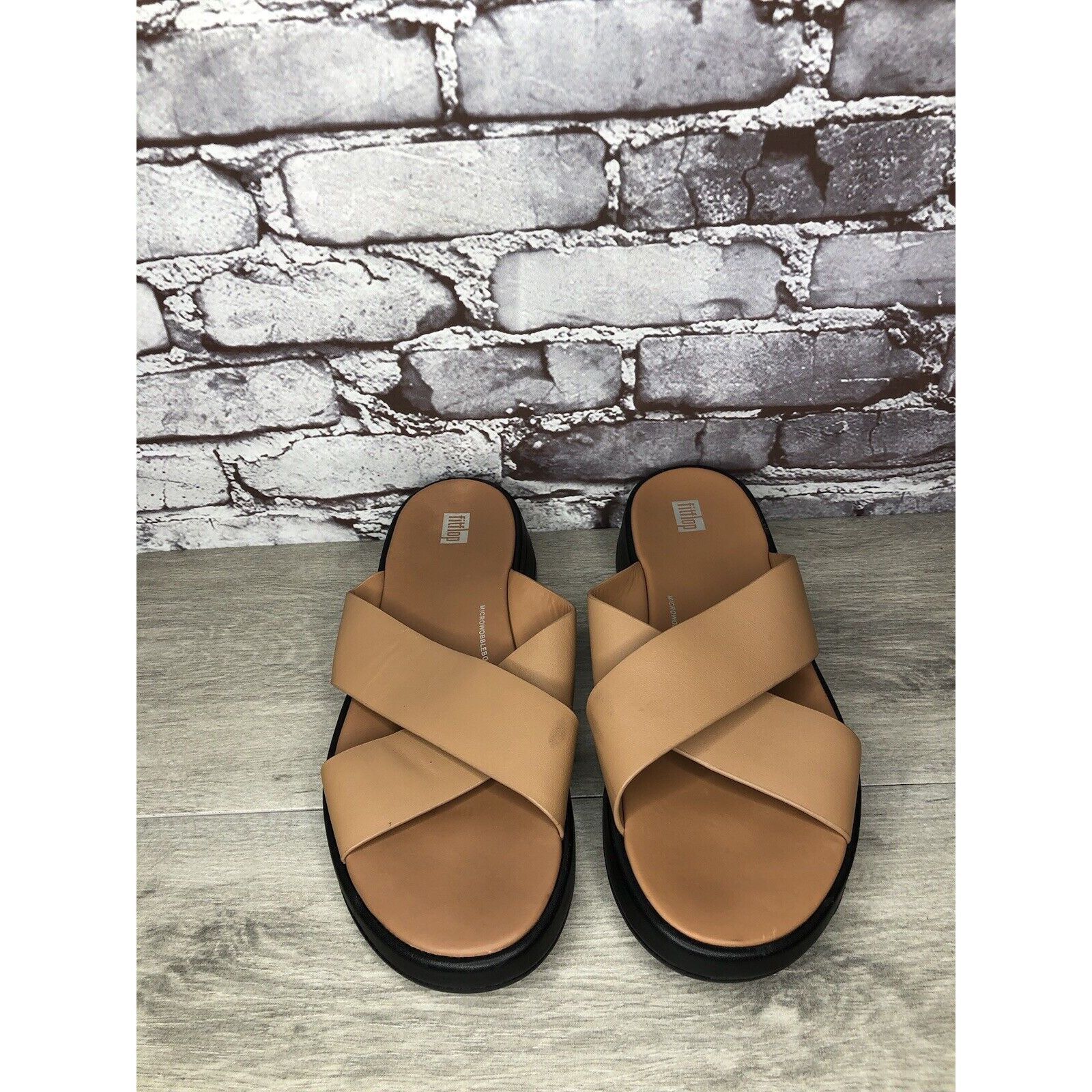 Other Fitflop F-Mode Brown Leather Flatform Cross Strap Slides Wom Size US 10 / IT 40 - 21 Thumbnail